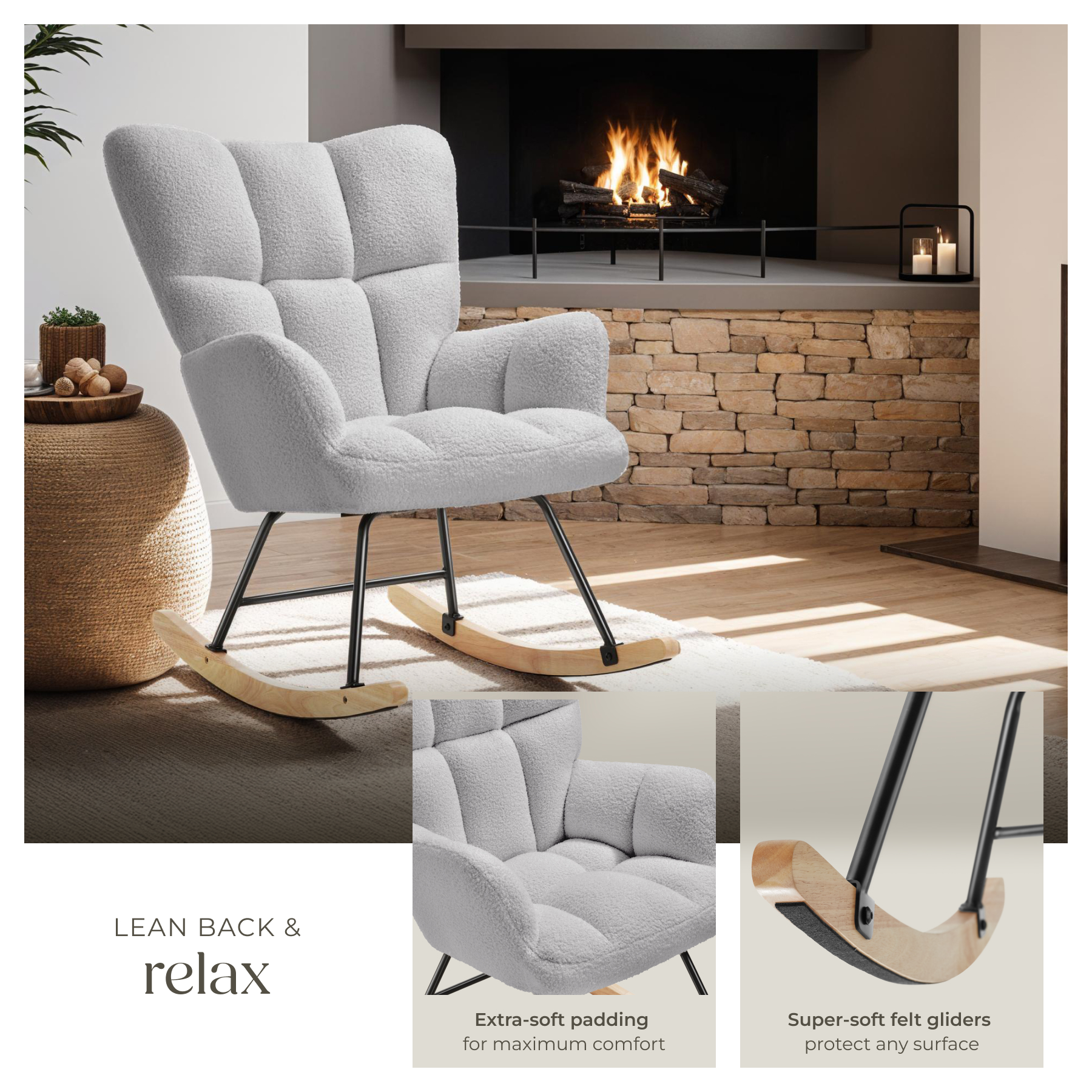 Relax Rocking Chair Armchair Nursery Nursing Seat Wooden Runners Thick Padding - Picture 17 of 25