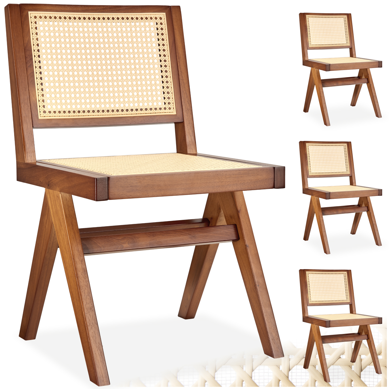 Houten stoel Lizzy met Weens vlechtwerk in boho-stijl - donker eiken, Set van 4 | tectake