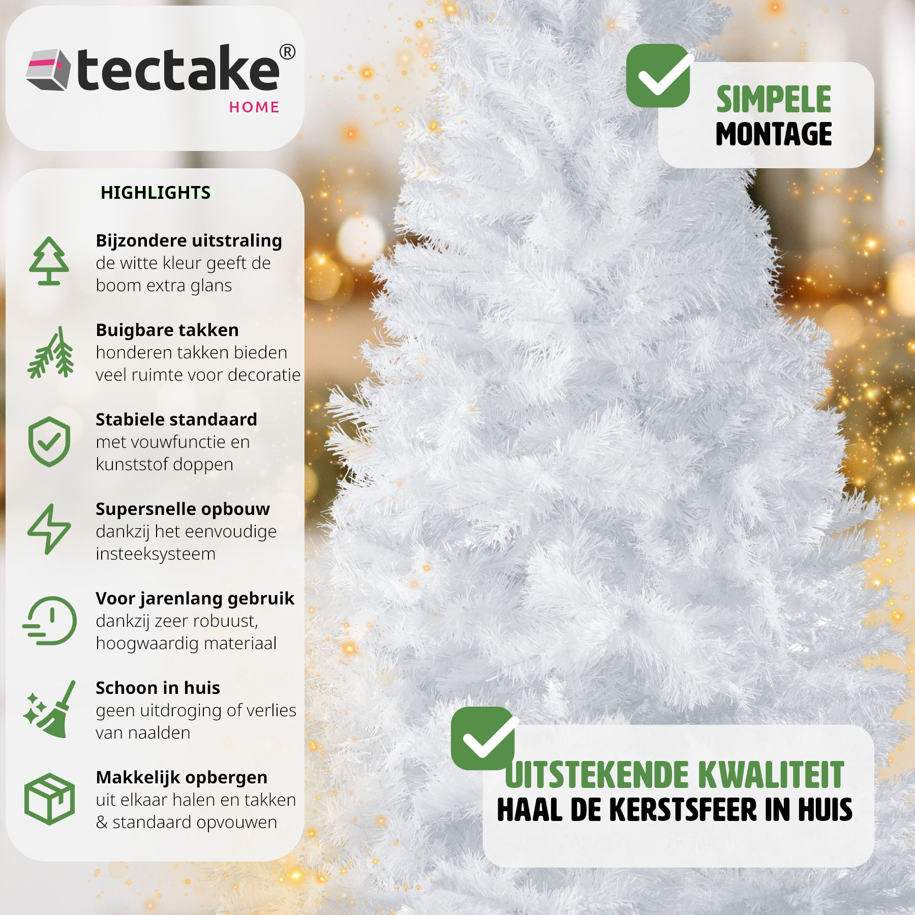 Kunstkerstboom natuurgetrouw met metalen standaard wit - 180 cm