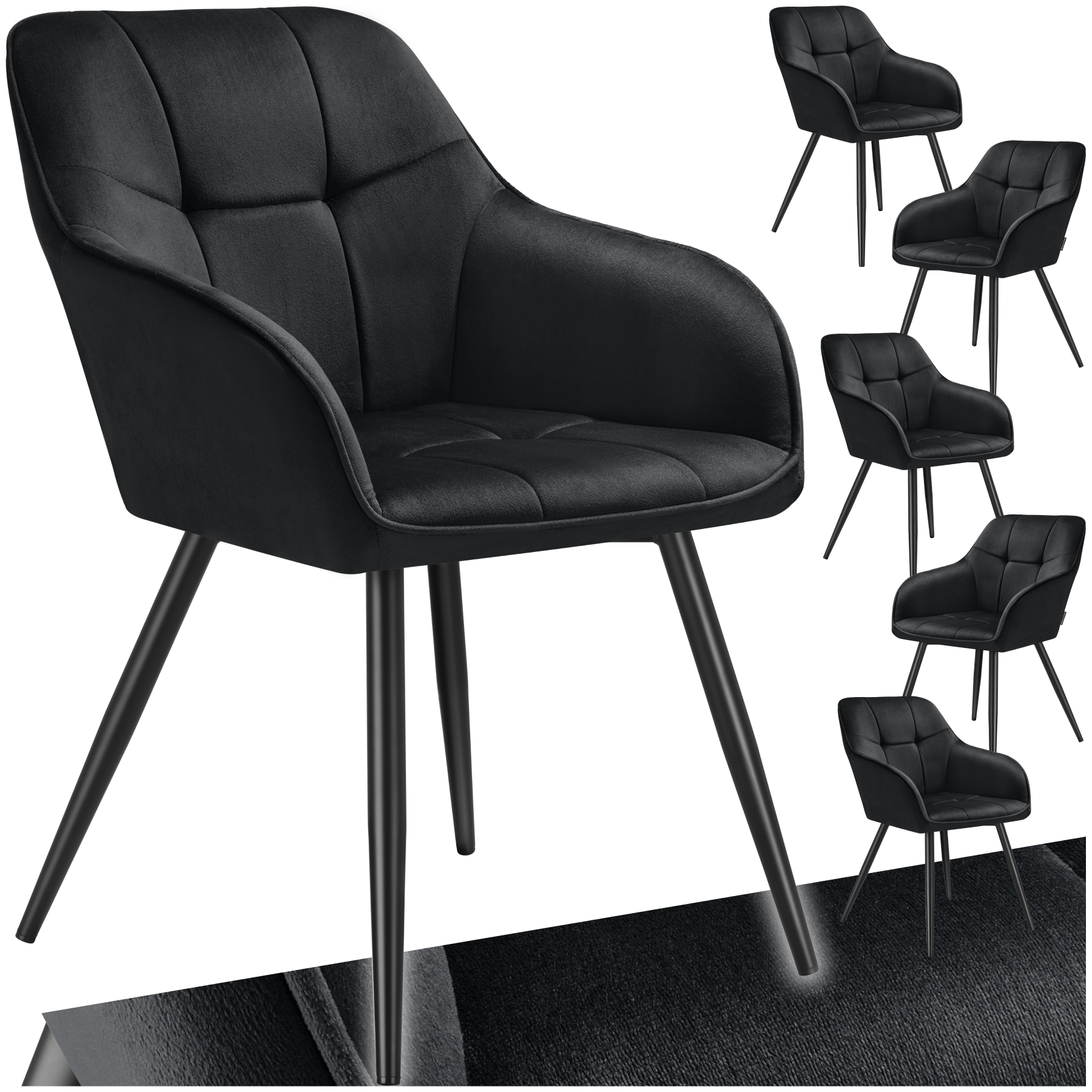 Stuhl Marilyn, Samtoptik, gesteppt - schwarz/schwarz, 6er Set