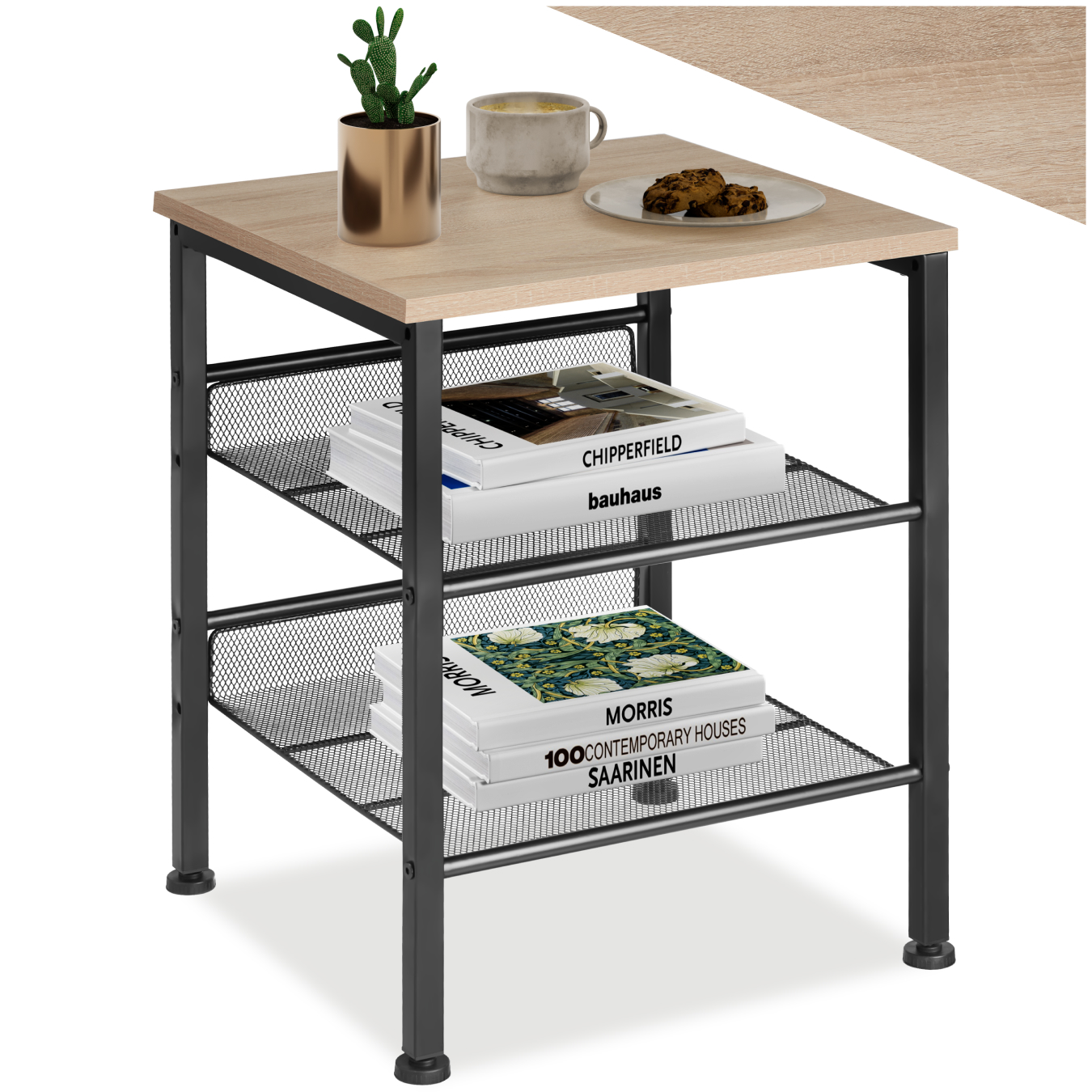 Mesa auxiliar Lincoln 40,5x40x50,5cm - madera industrial clara, roble Sonoma | tectake