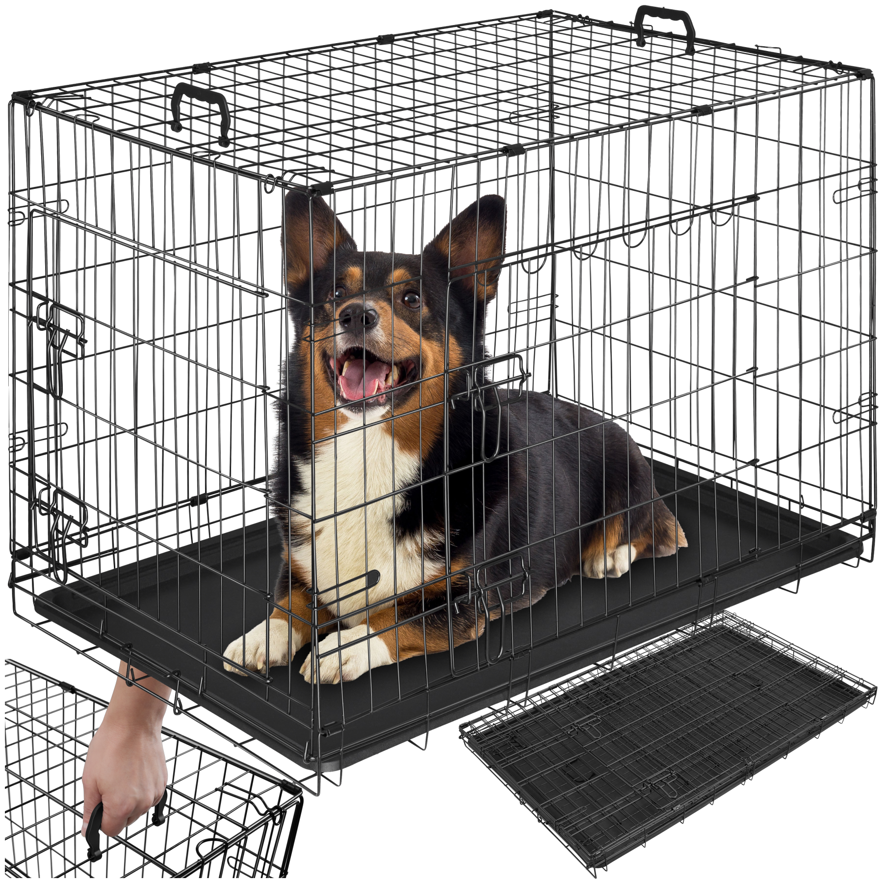 Hundbur, gallerbox Luna, hopfällbar, med 2 dörrar - 91,5 x 59,5 x 64 cm av tectake