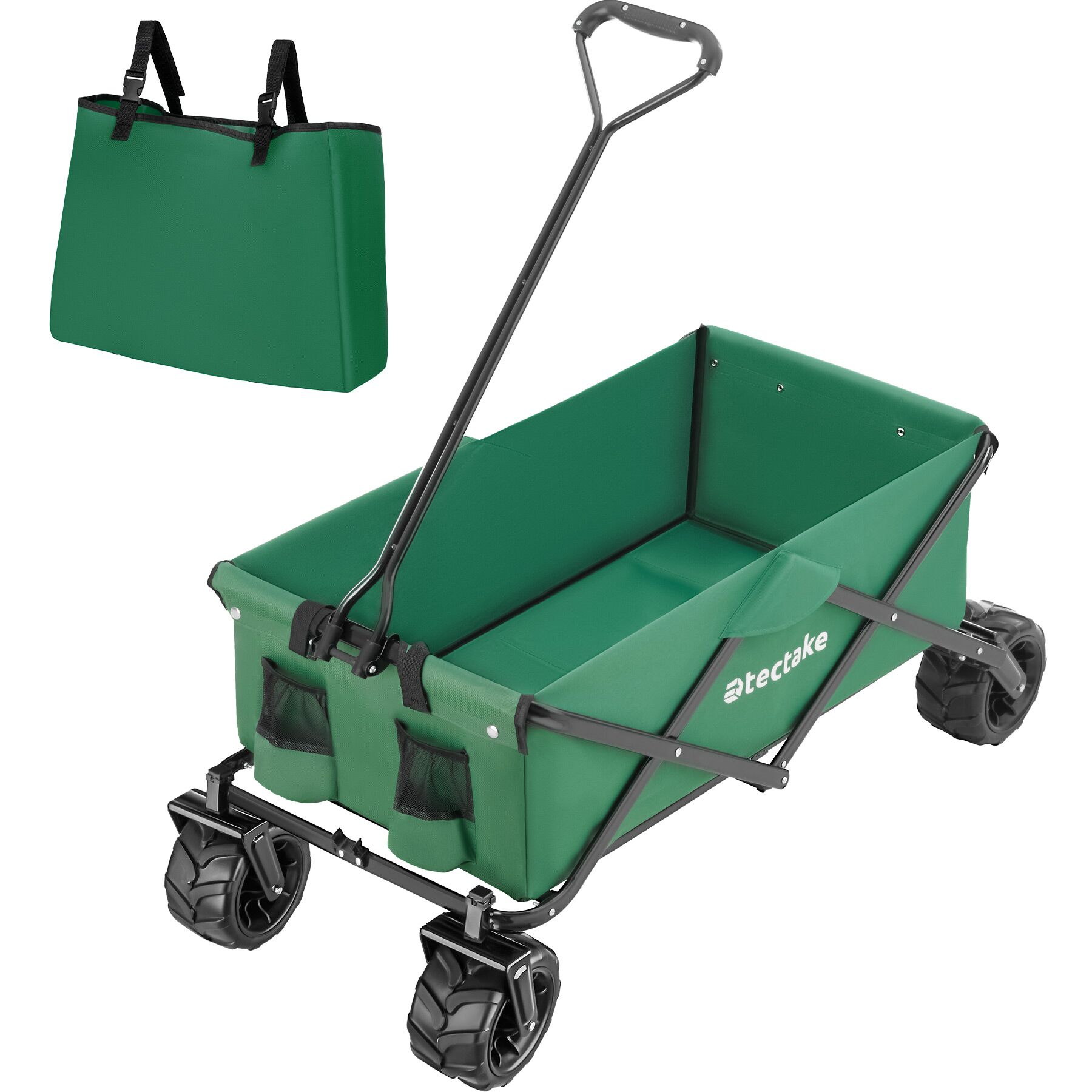 Faltbarer Bollerwagen mit breiten Reifen Belastbarkeit 80kg - grün