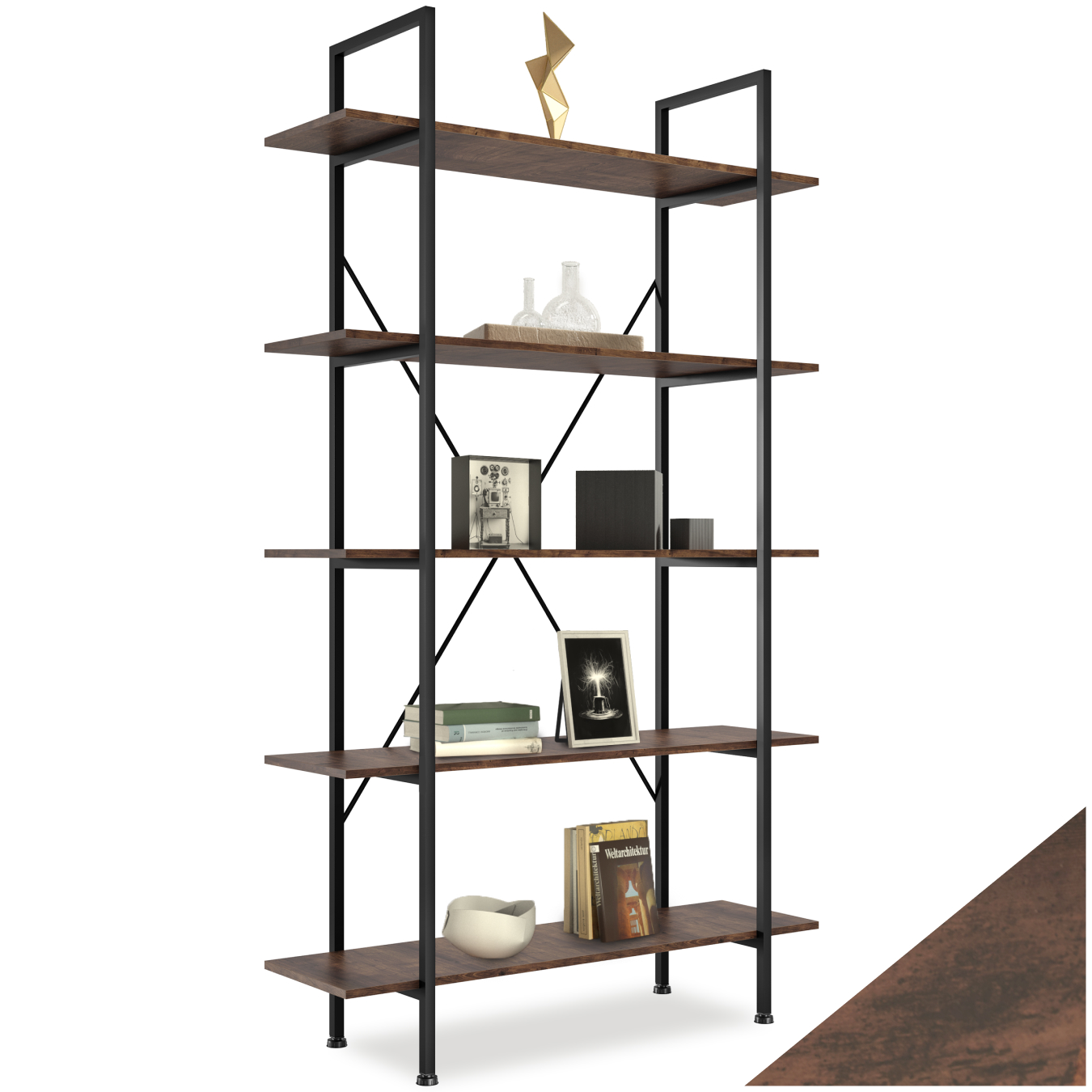 Wandkast Glasgow 106 x 34,5 x 179,5cm - Industrieel hout donker, rustiek | tectake
