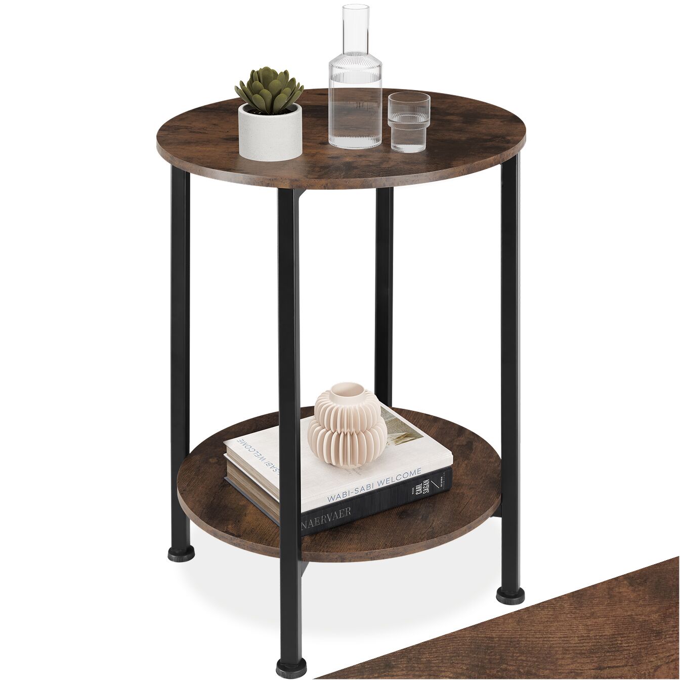 Bedside Table Ballina -industrial style, round with 2 shelves, 45 x 64 cm - Industrial wood dark, rustic | tectake