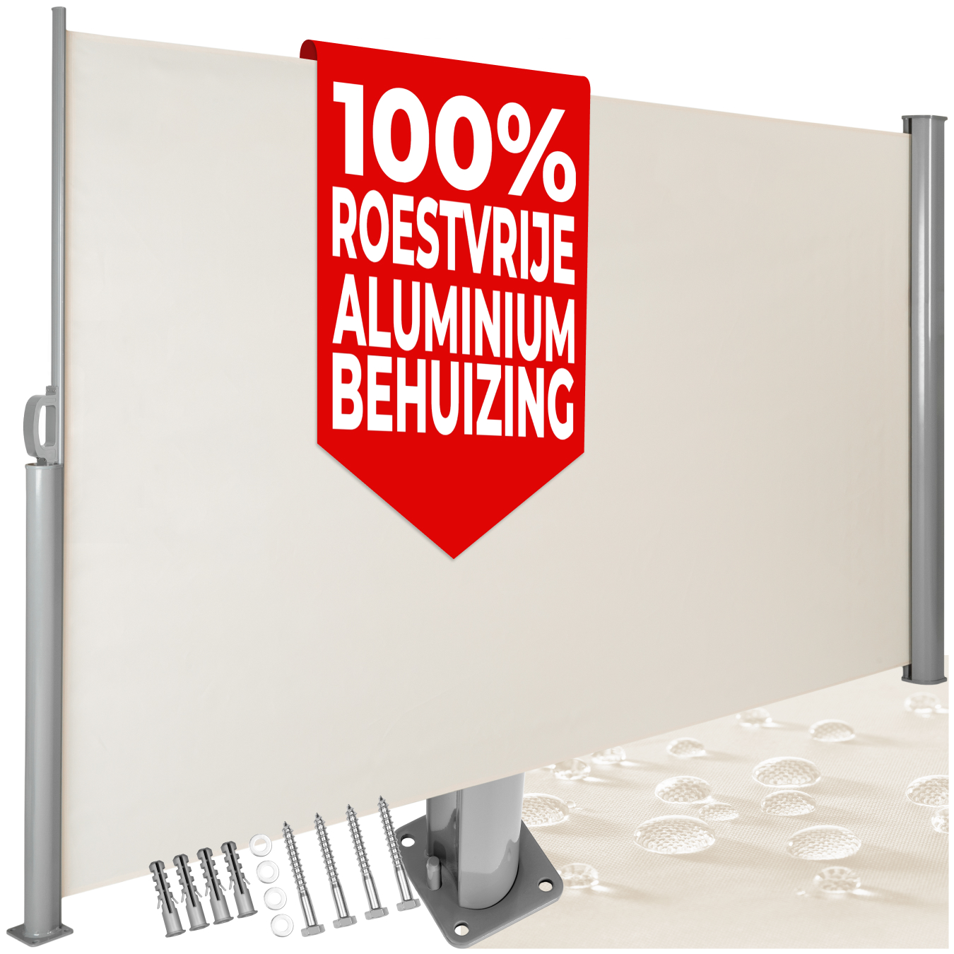 Paravent rétractable et extensible avec enrouleur - 180 x 300 cm, beige