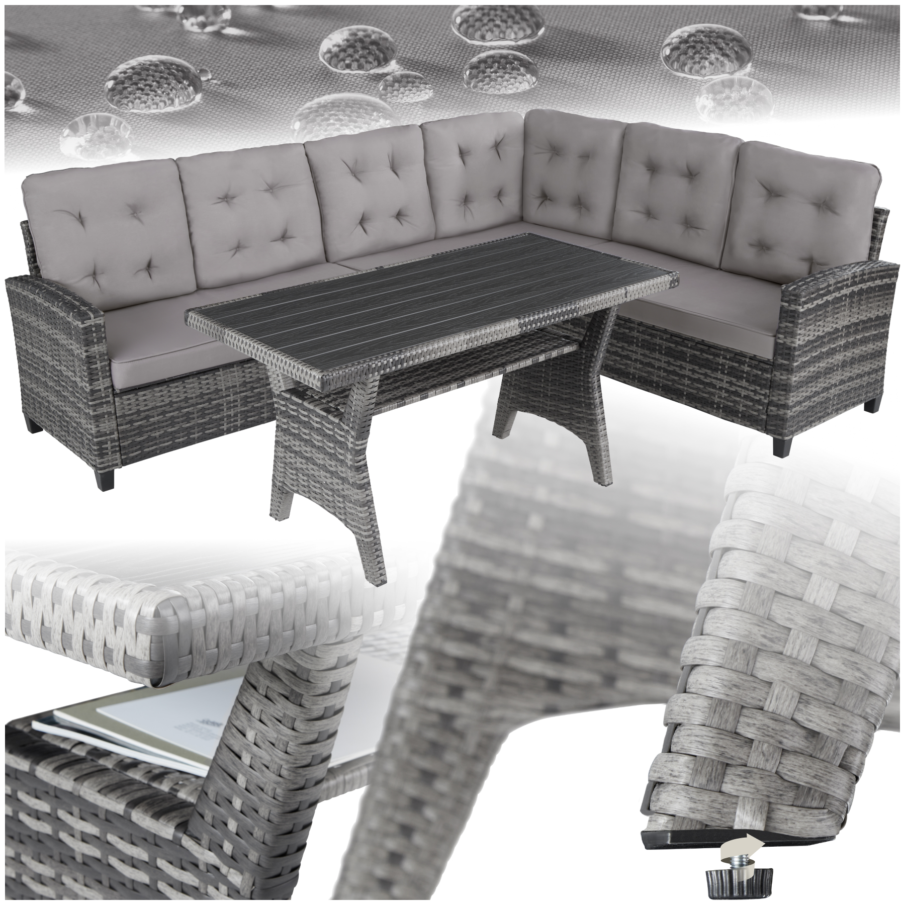 Groupe de sièges en rotin Catania - gris | tectake