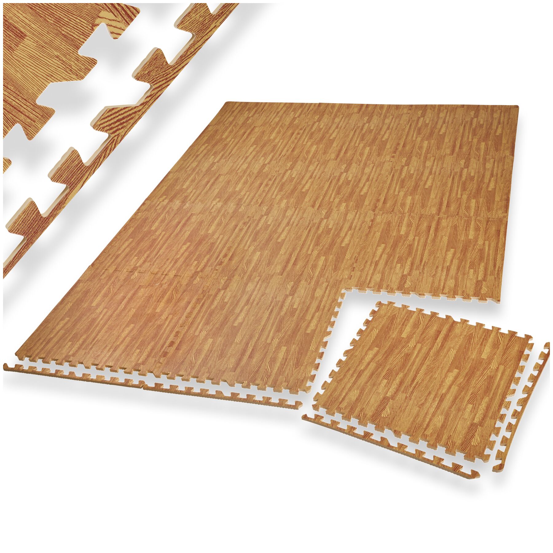 Ensemble de 12 Dalles Carrées EVA - Tapis de sol, Sport - imprimé bois | tectake