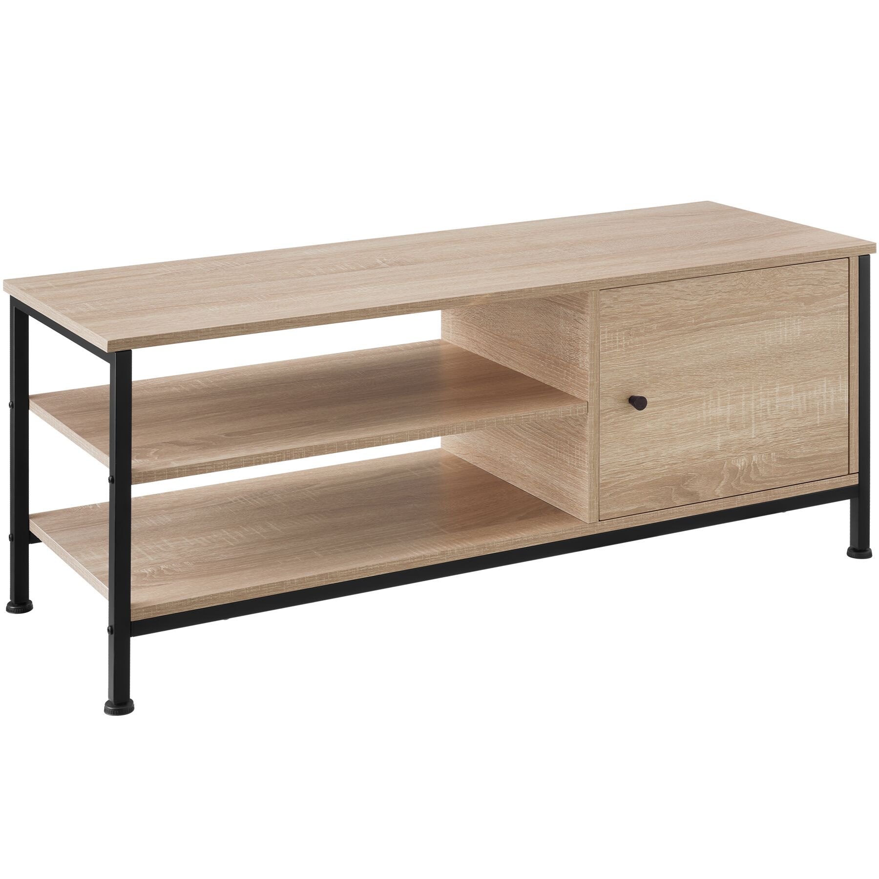 TV Stand Durban - lowboard cabinet with 3 shelves, cupboard section with door - industrial wood light, oak Sonoma