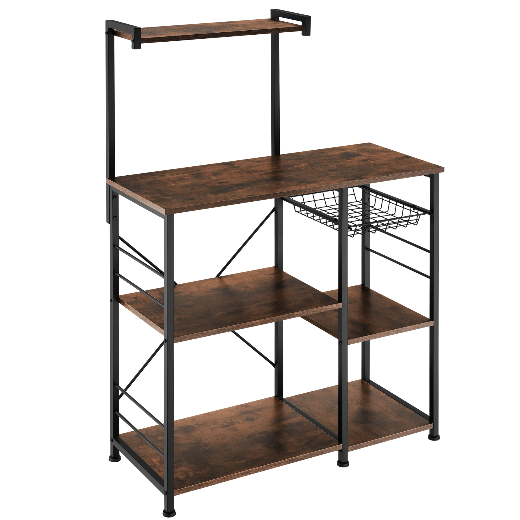 Shelving Unit Crawley - industrial style, 6 shelves, pull-out basket, 90 x 40 x 131.5 cm - Industrial wood dark, rustic