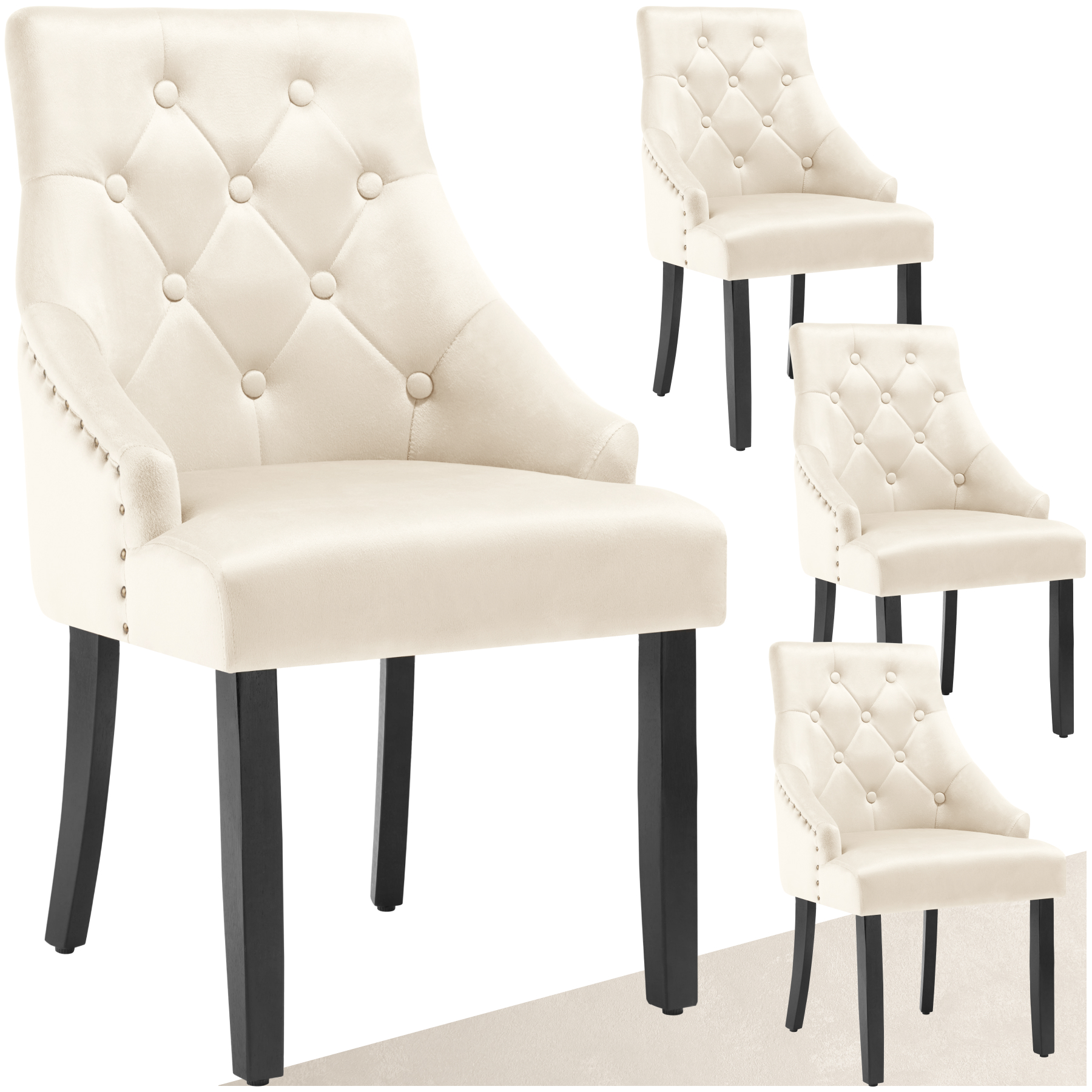 Chaise de salle à manger matelassée en velours EVERDEEN - crème/noir, Lot de 4