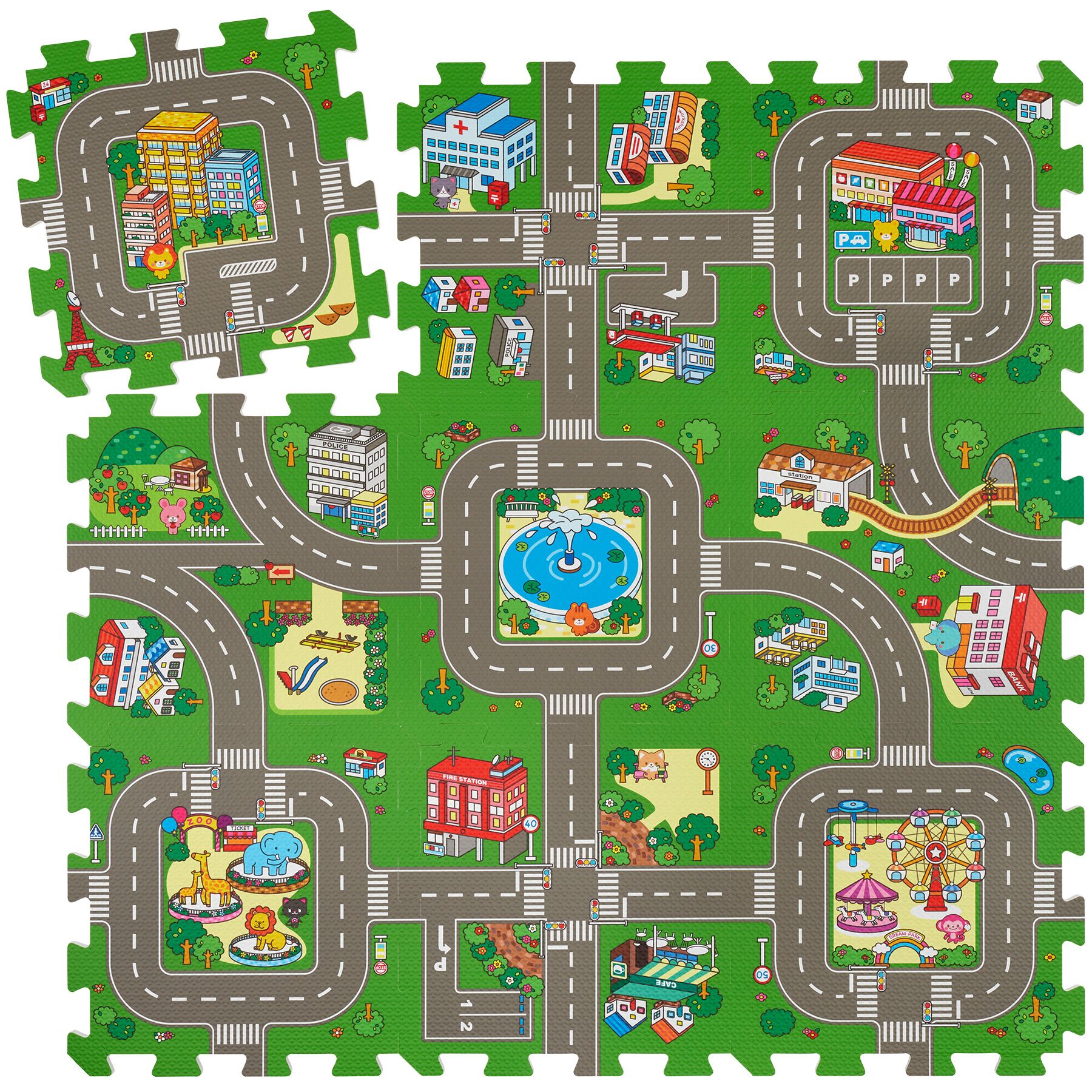 Tapete de quebra-cabeças MY CITY, cidade e ruas, 9 peças, antiderrapante - multicolorido | tectake