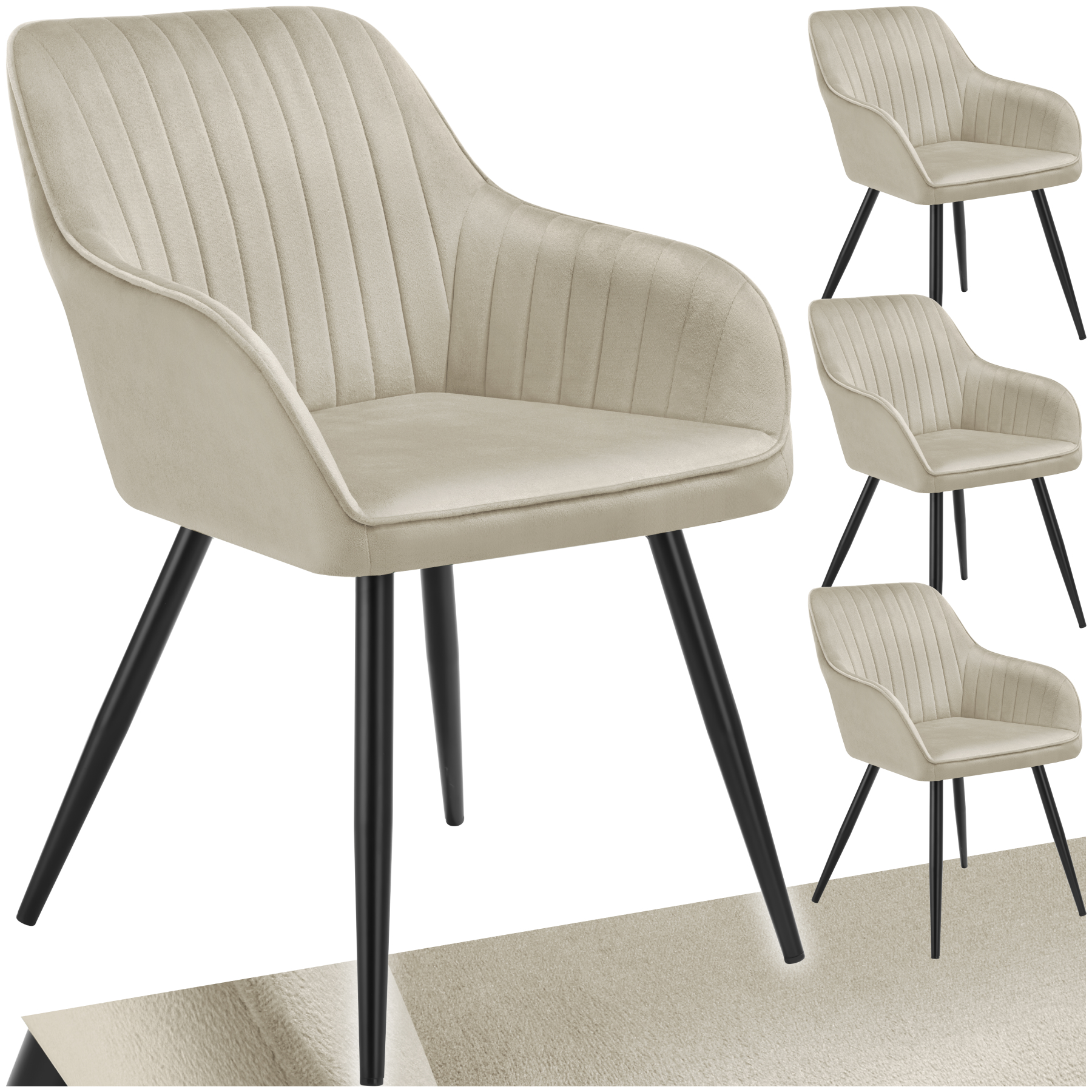 Stuhl Marilyn, Samtoptik, gesteppt - creme/schwarz, 4er Set