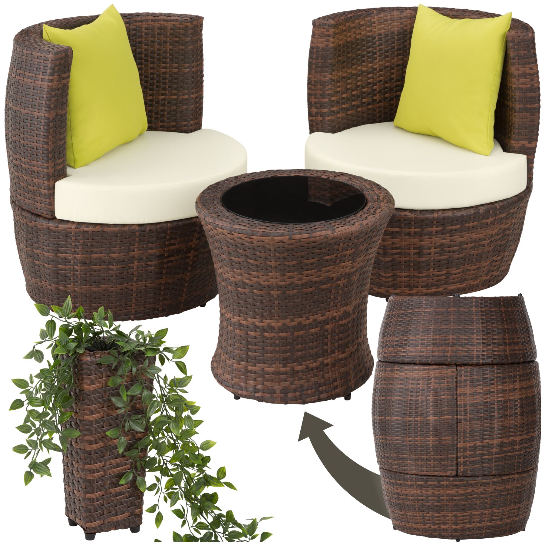 Nizza 2+1+1 Aluminum Rattan Seating Set - black/brown | tectake