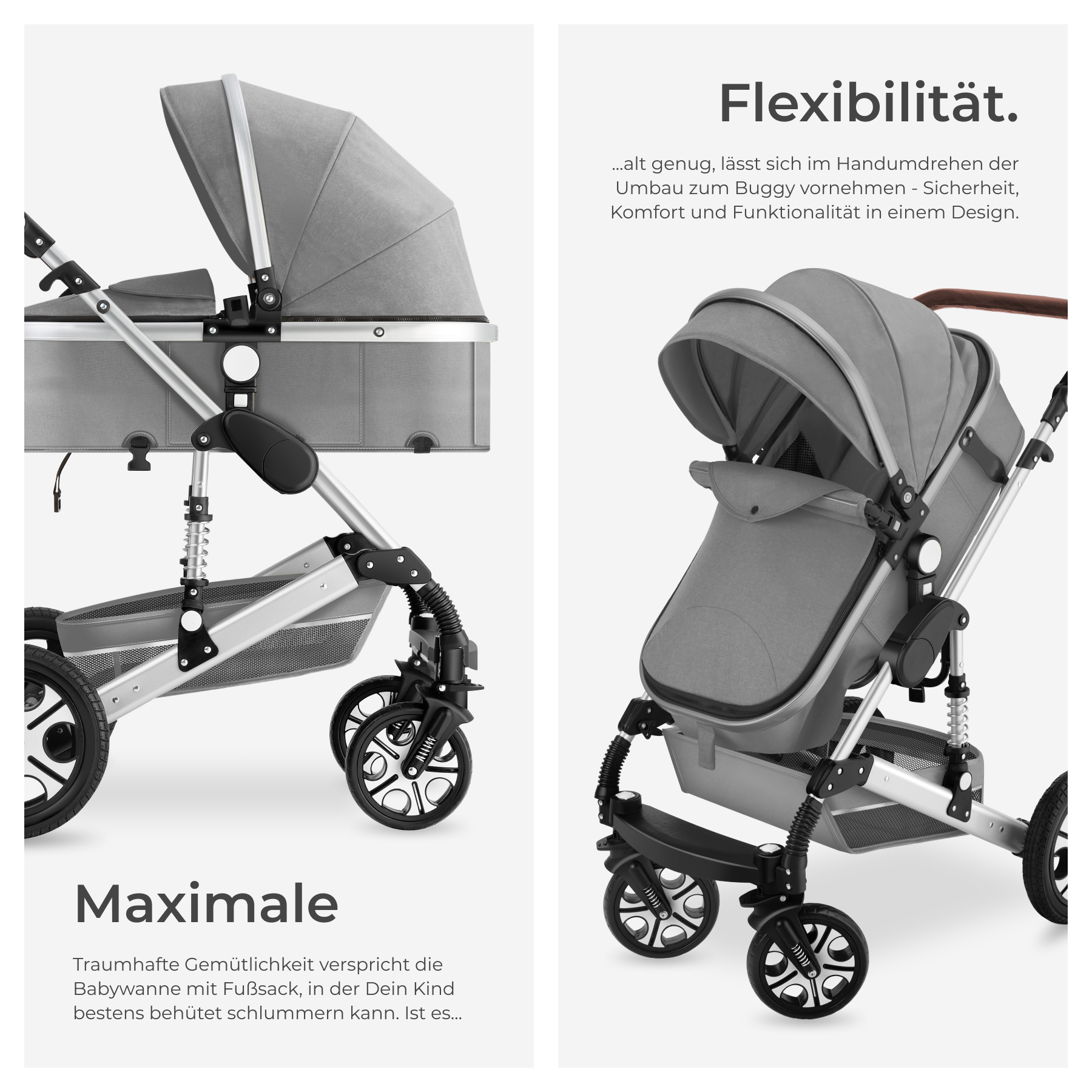 Kombi-Kinderwagen klappbar Buggy Liegebuggy 5-Punkt-Gurt Bremse Fußsack 15kg