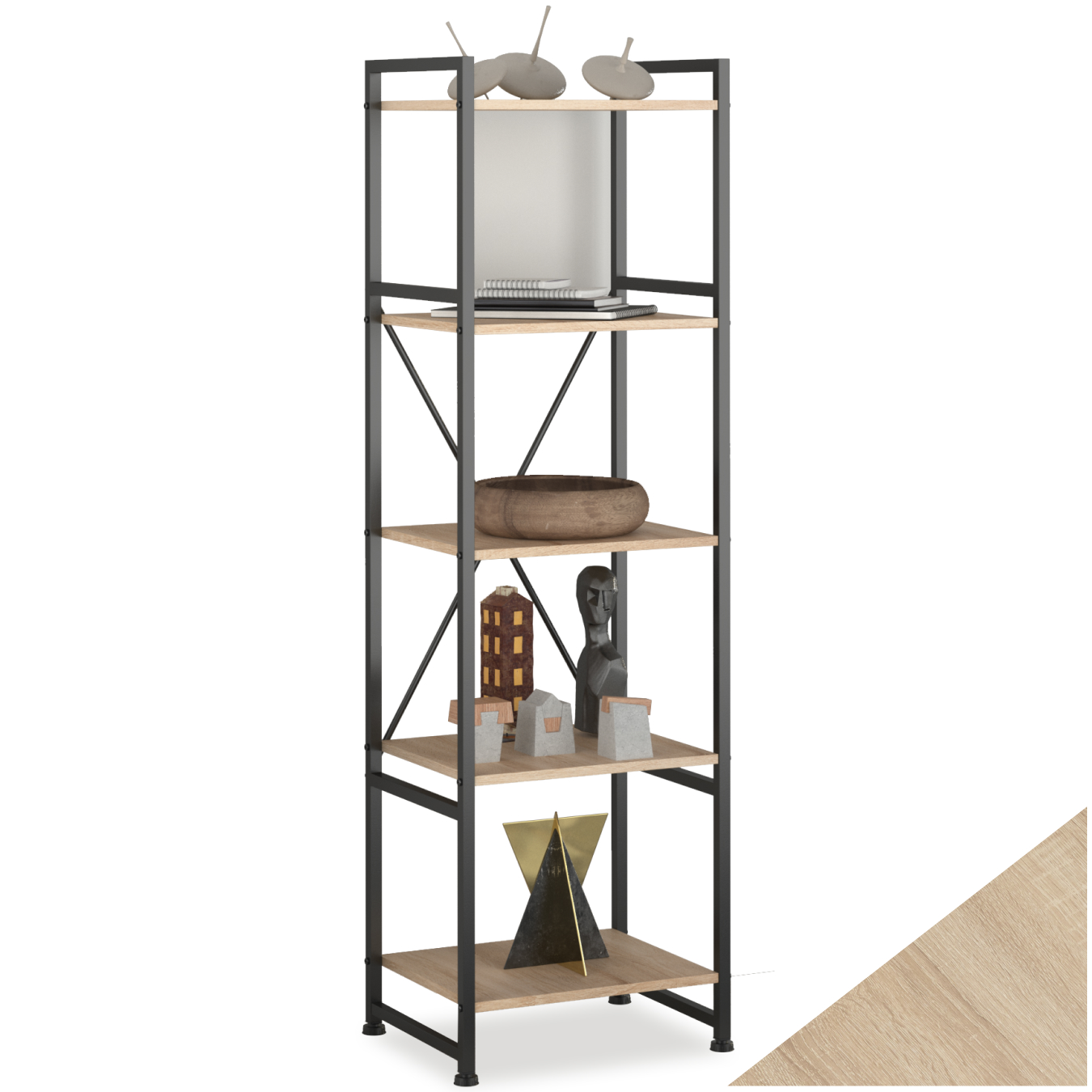 Wandkast Manchester 47,5 x 34,5 x 151,5cm - Industrieel licht hout, eiken Sonoma