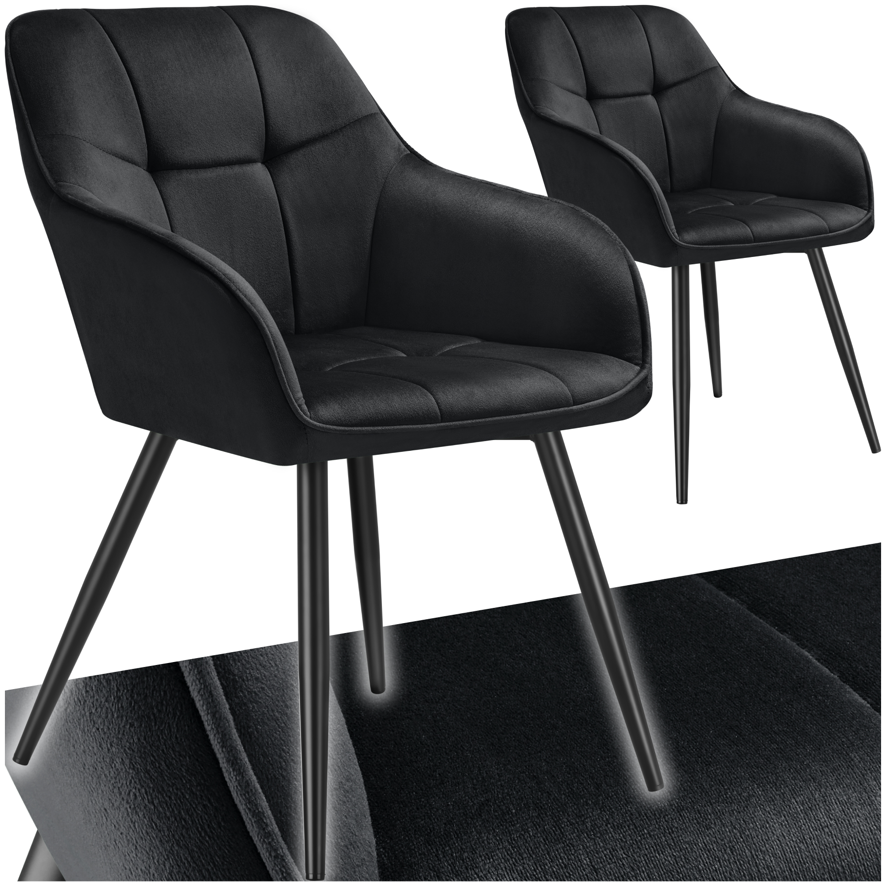 Stuhl Marilyn, Samtoptik, gesteppt - schwarz/schwarz, 2er Set