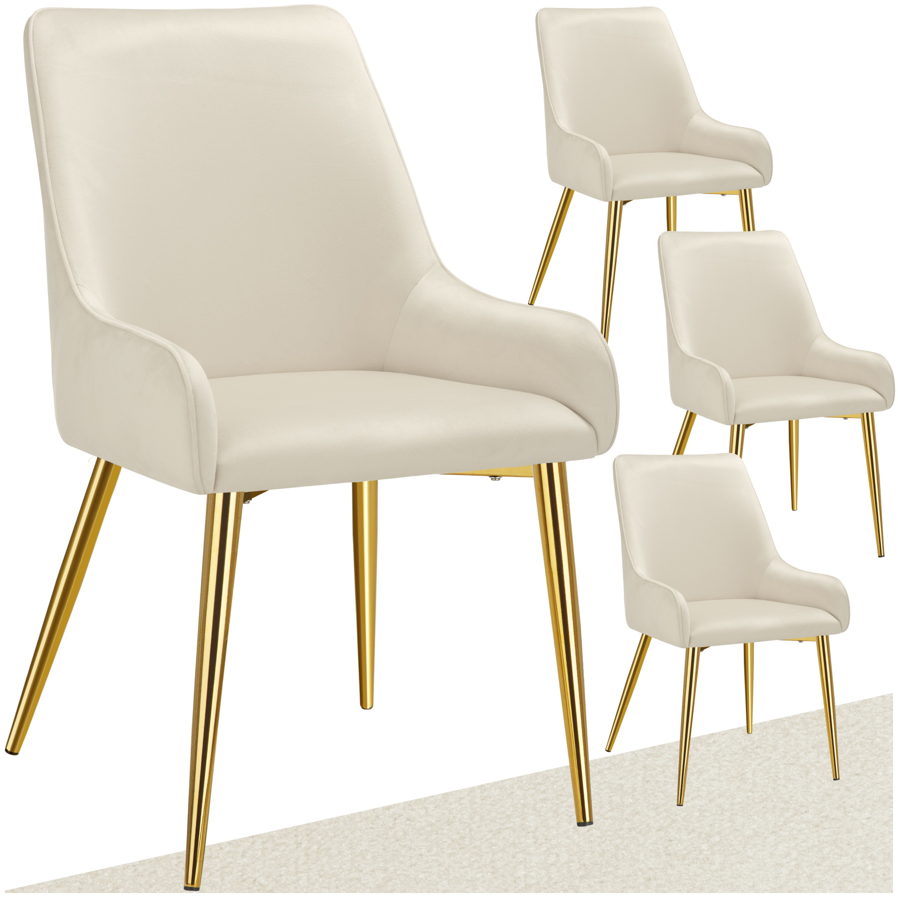 Chaise rembourrée Avane, aspect velours, capacité de charge 120 kg - beige, Lot de 4 | tectake