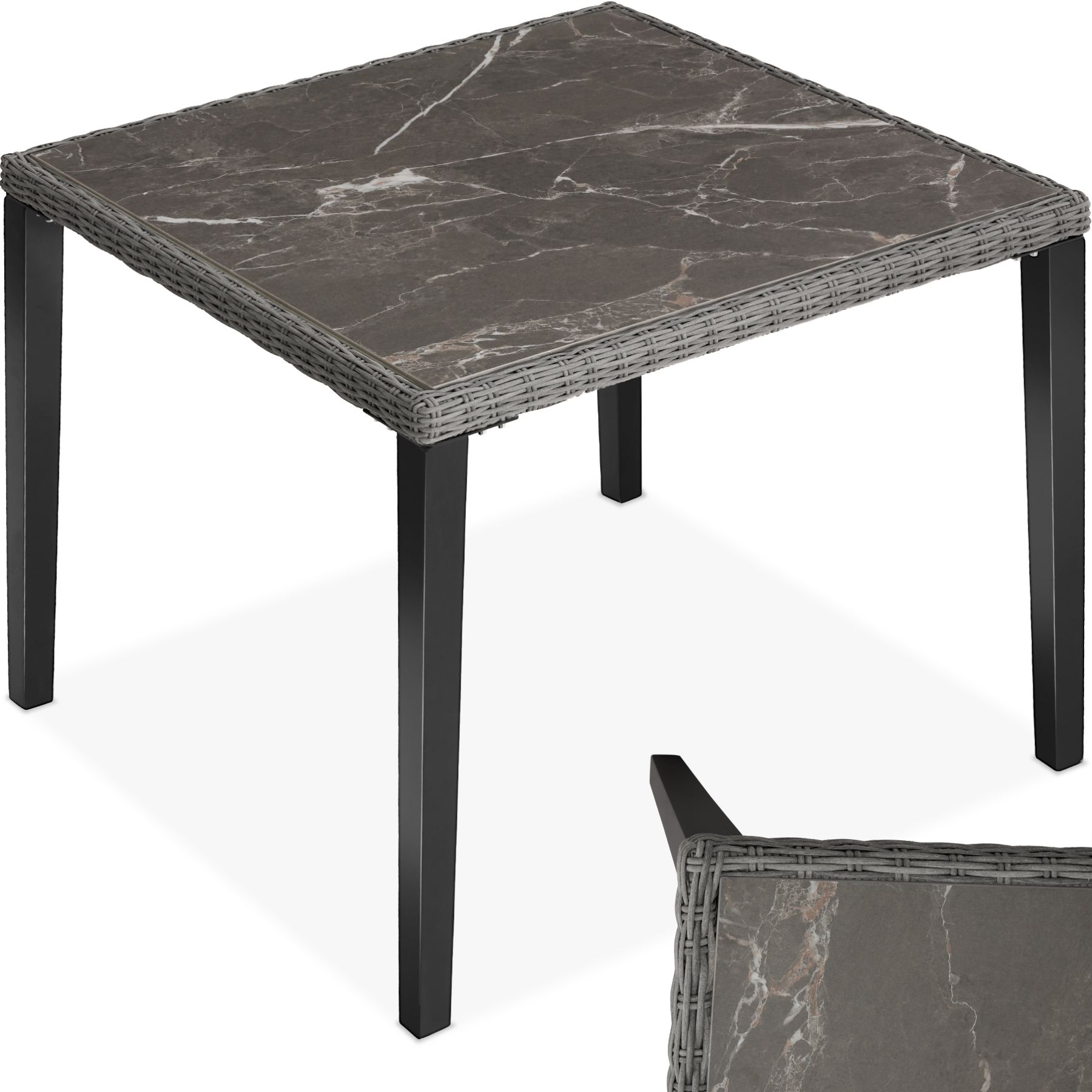 Rattan Tisch Tarent 93,5x93,5x75cm - grau - Rattanmöbel von tectake