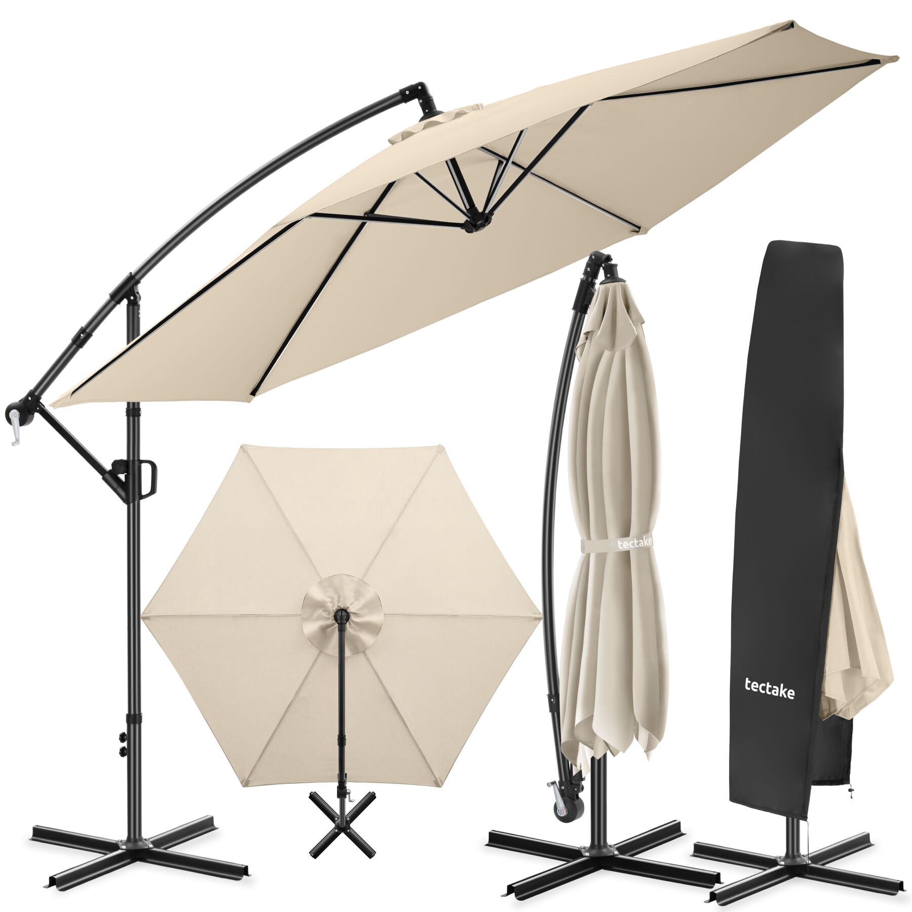 Ombrellone a braccio Artemis, ruotabile a 360°, 3,5 x 3,5 m - beige | tectake