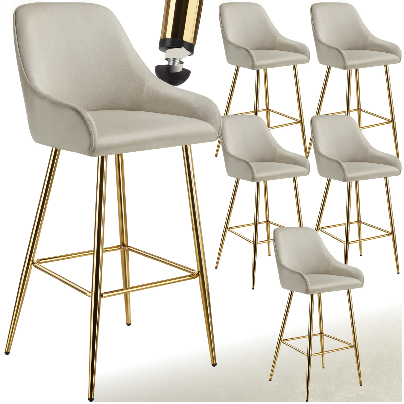 Tabouret de bar AVANE avec dossier rembourré en aspect velours - Lot de 6