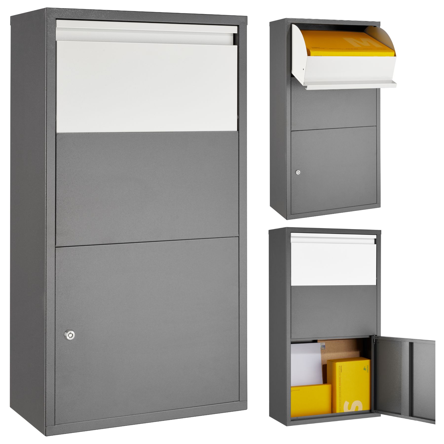 Boîte à colis Fortress avec clapet de sécurité 44 x 22 x 82 cm - gris anthracite de tectake