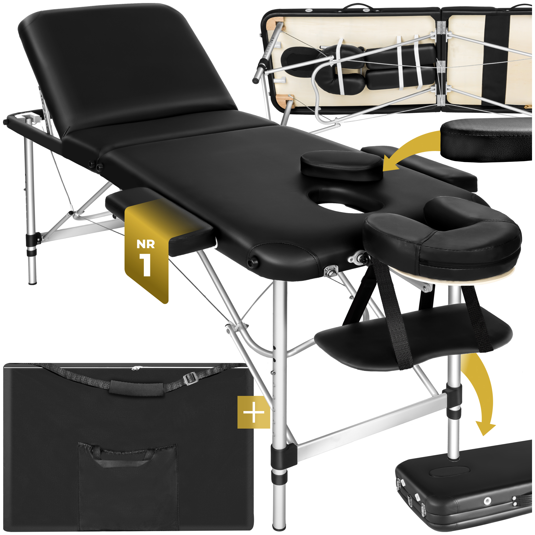 Table de massage pliante à 3 zones - noir
