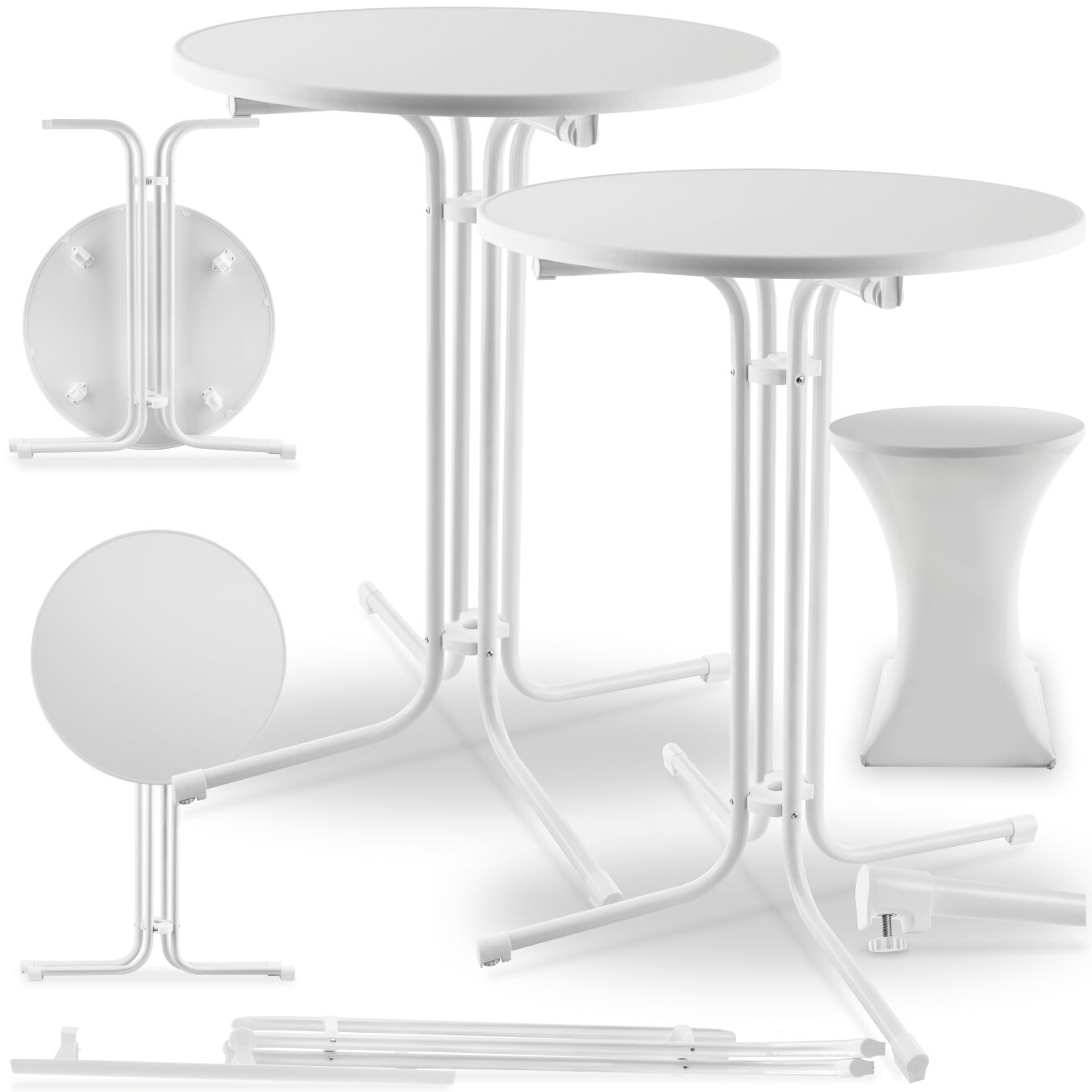 Stehtisch, rund mit Tischhusse, klappbar, 90 x 110 cm, standfest - weiß | tectake