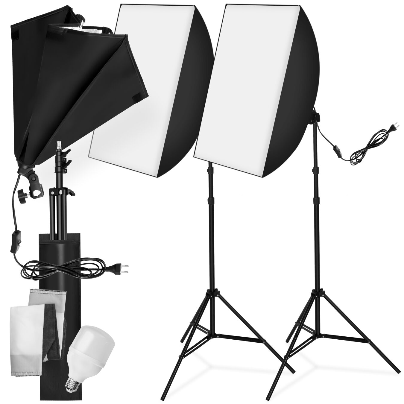 2x Foco de fotografía + softbox + trípode y bolsa de transporte (modelo 1) - negro | tectake