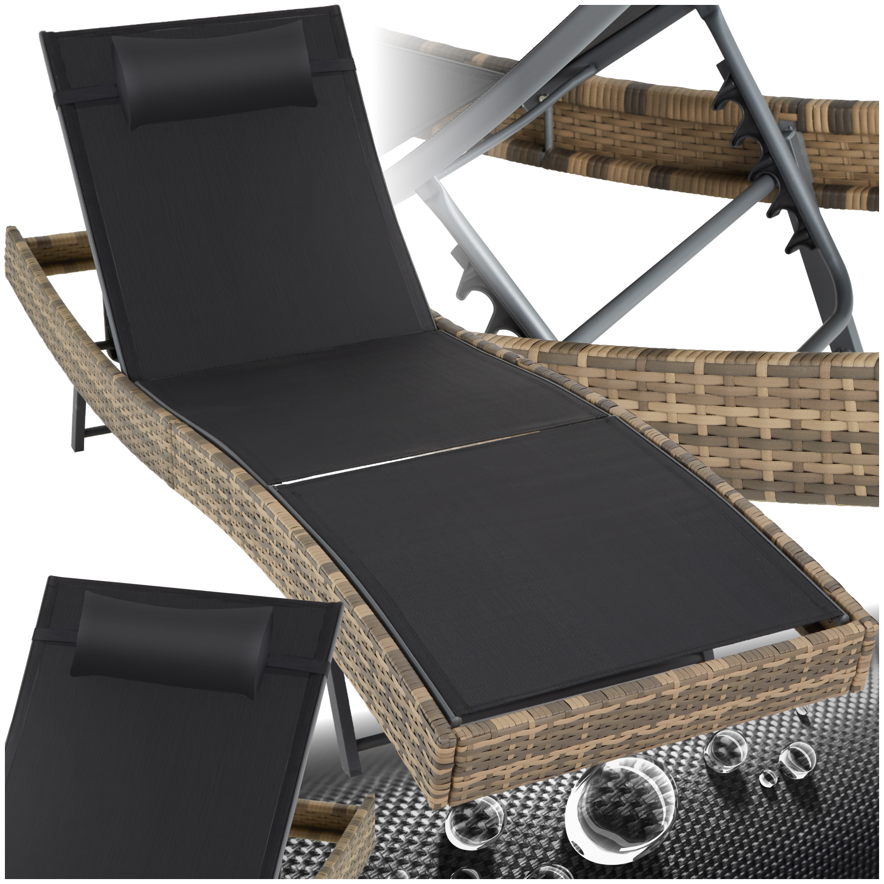 Polyrattan Sonnenliege Gartenliege Relaxliege Garten Rattan Liege mit Kopfkissen