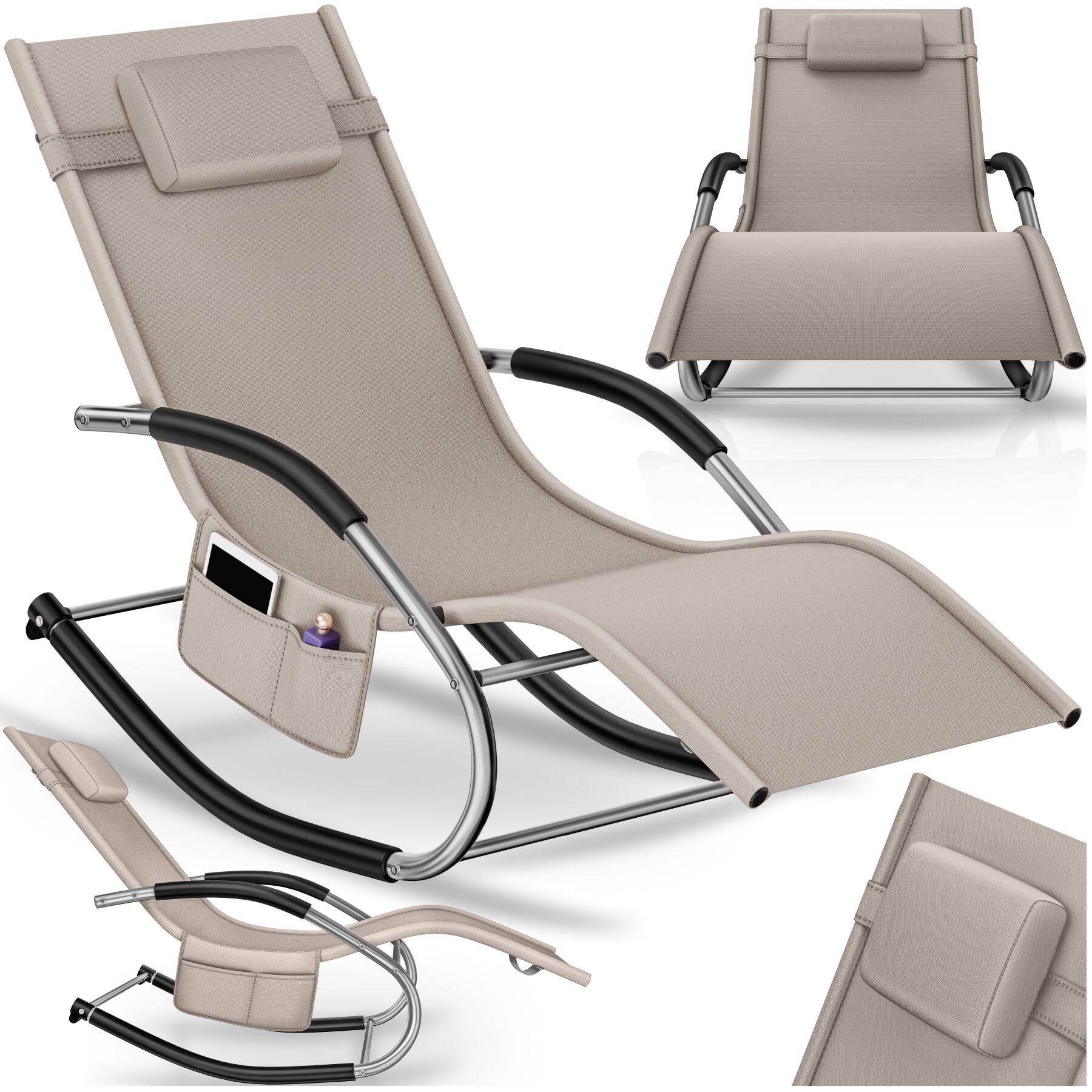 Lettino prendisole Taya, ergonomico, con funzione oscillante - beige, per pezzo | tectake