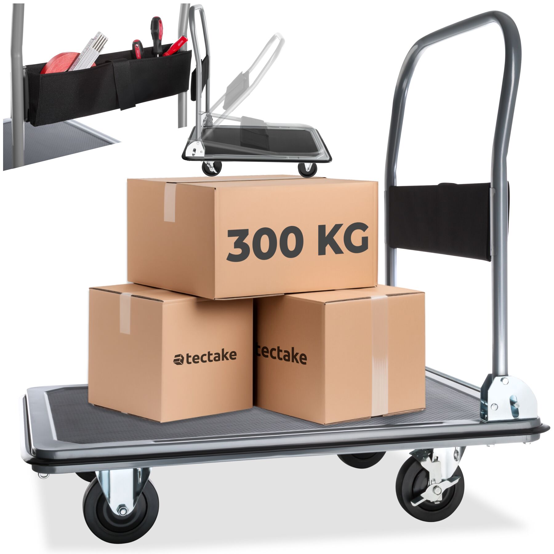 Plattformwagen mit Bremsen - schwarz, 300 kg