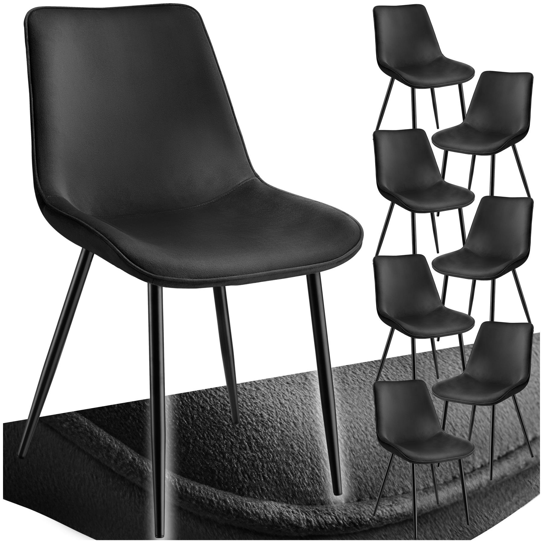 Set Stuhl Monroe Samtoptik - schwarz, 8er Set