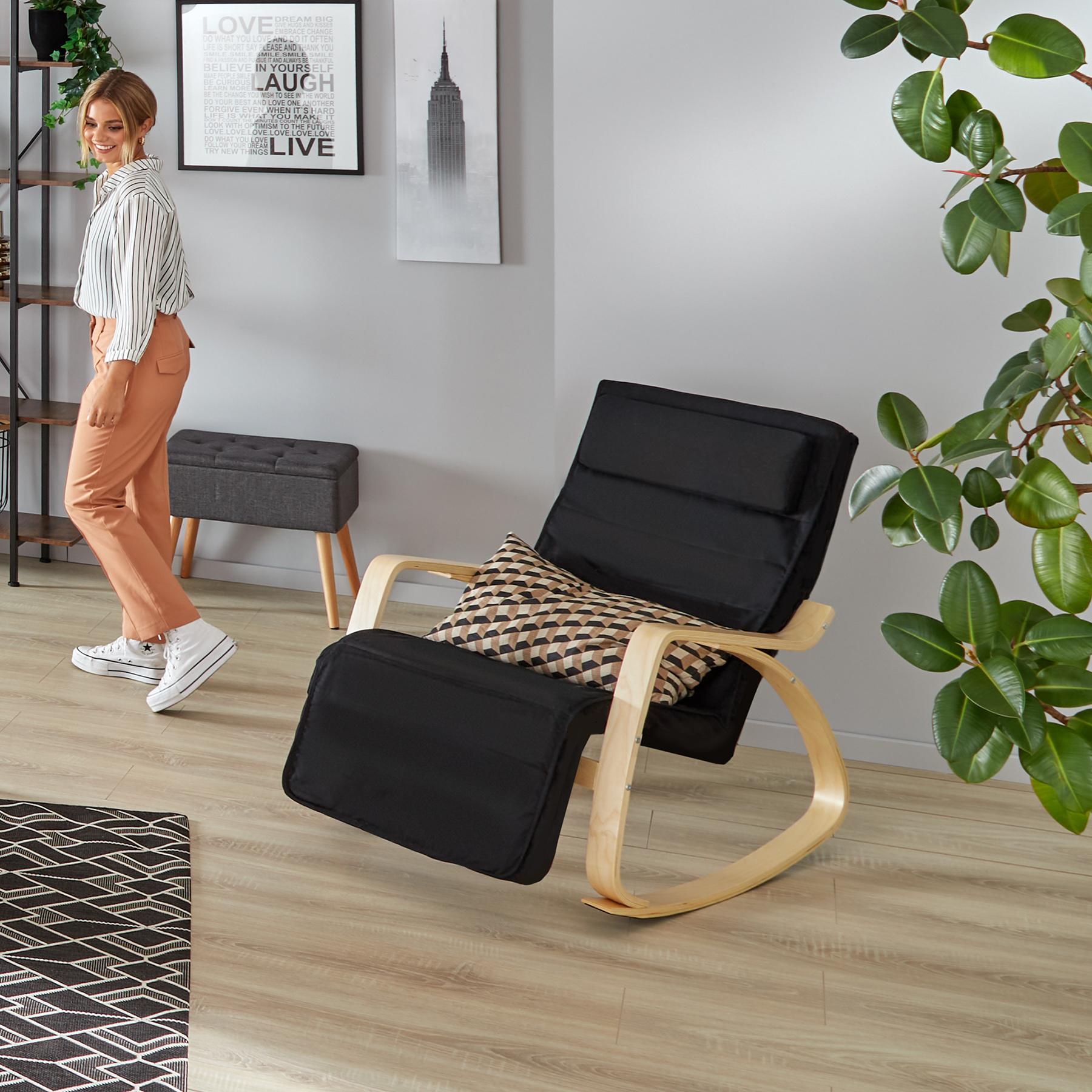Modern Rocking Chair Swaying wooden armchair recliner for