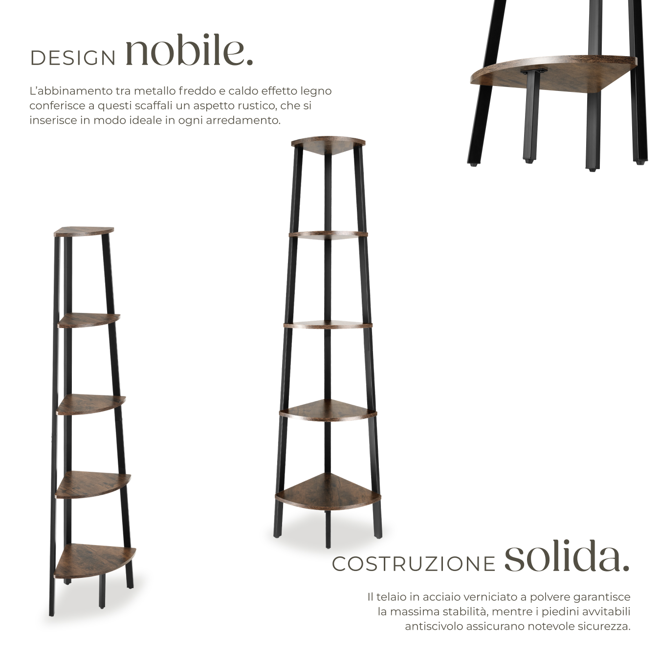 Scaffali angolo Portland stile industriale 5 ripiani libreria alta legno metallo - Foto 5 di 25