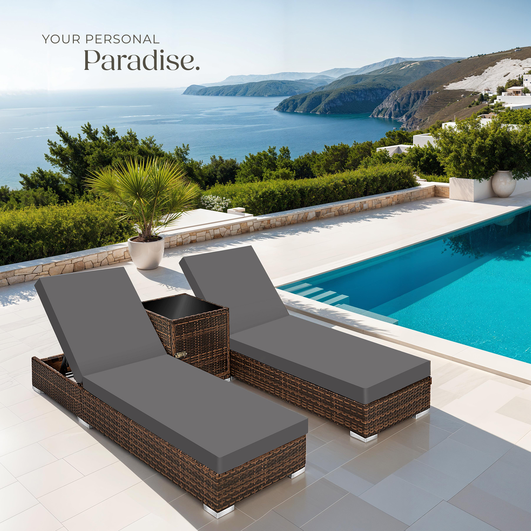 Garden Table Chairs Rattan Furniture Set Outdoor Sun Lounger Loungers Reclining - Picture 9 of 61