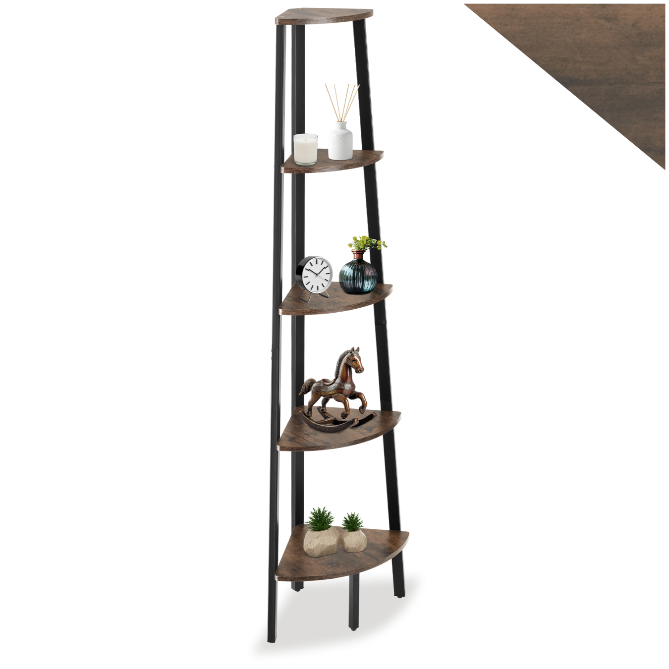 Hoekkast Portland 34x34x158,5cm - Industrieel hout donker, rustiek