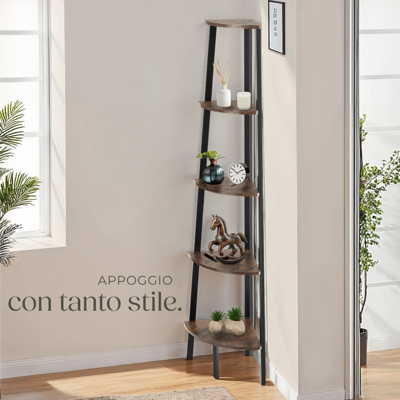 Scaffali angolo Portland stile industriale 5 ripiani libreria alta legno metallo - Foto 9 di 25