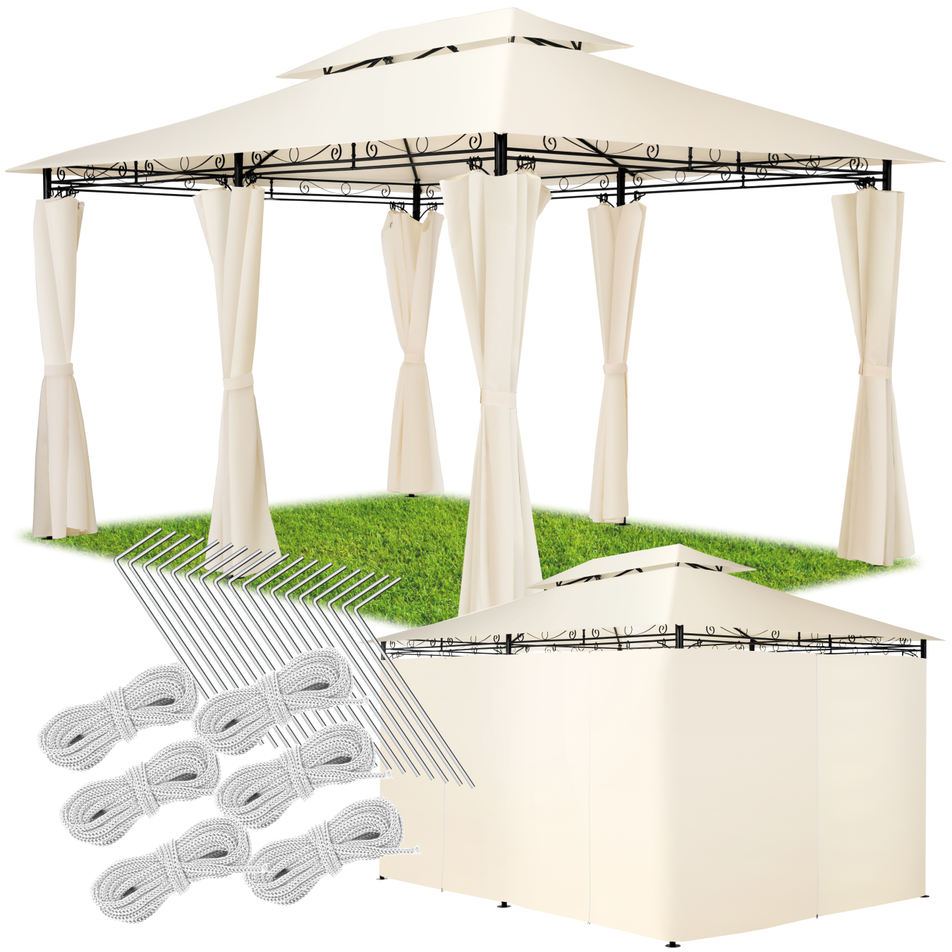 Pavilhão de luxo para o jardim EMINE com 6 painéis laterais - creme