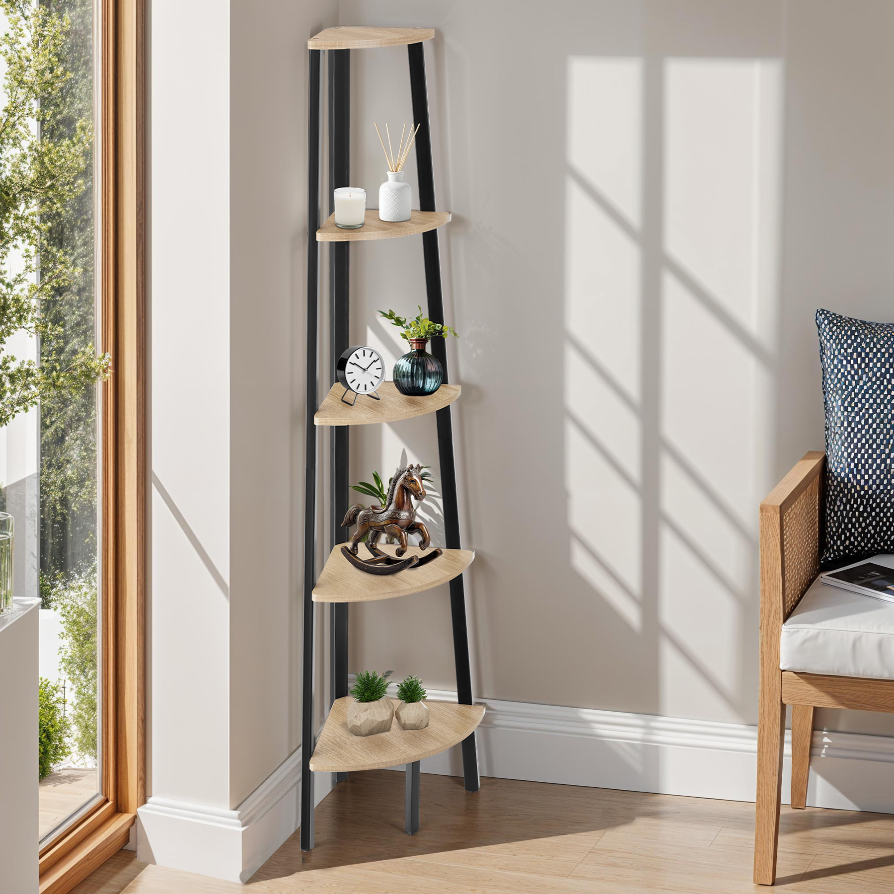 Scaffali angolo Portland stile industriale 5 ripiani libreria alta legno metallo - Foto 23 di 25