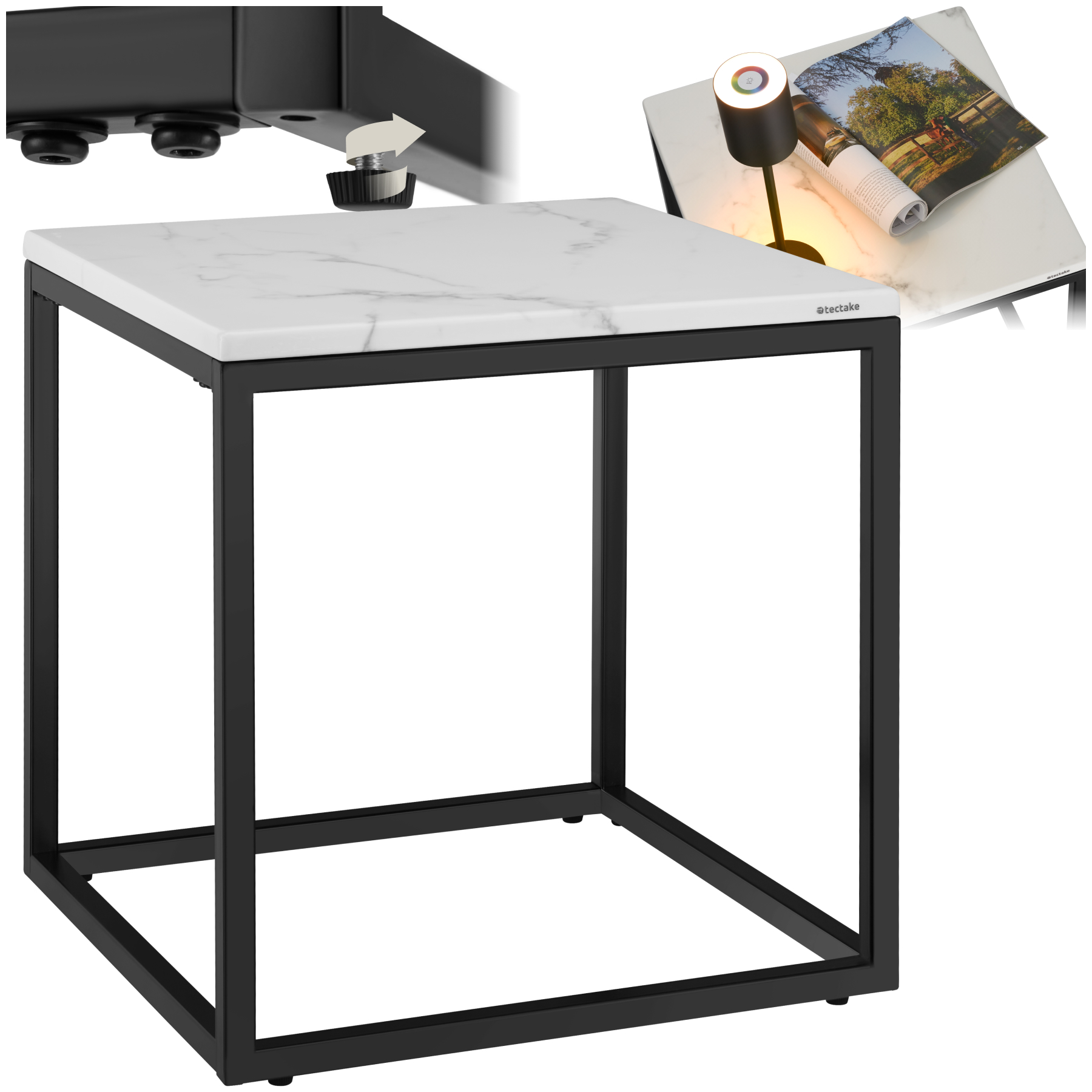 Side Table Alysia - marble top, square design - black/white