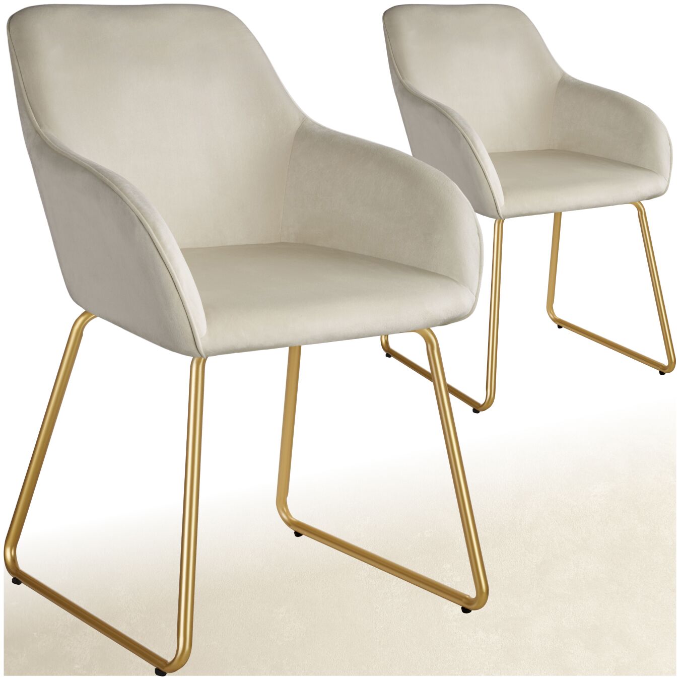 Esszimmerstuhl Jeane, Samtoptik, Kufengestell - Samtoptik creme/gold, 2er Set