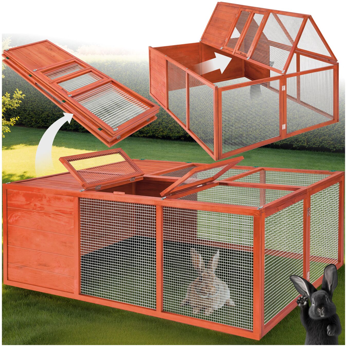 Rabbit Hutch Murphy with Roof Access, Folding Design and Open Floor - brown