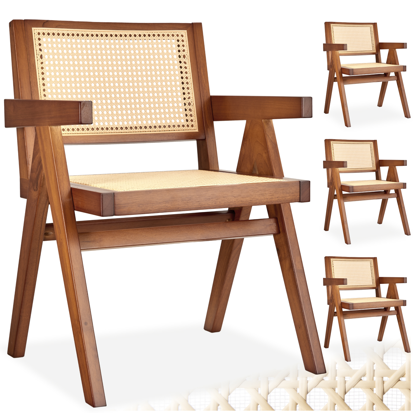 Sillón LISSY de ratán vienés, capacidad de carga 120 kg - Roble oscuro, Juego de 4 | tectake