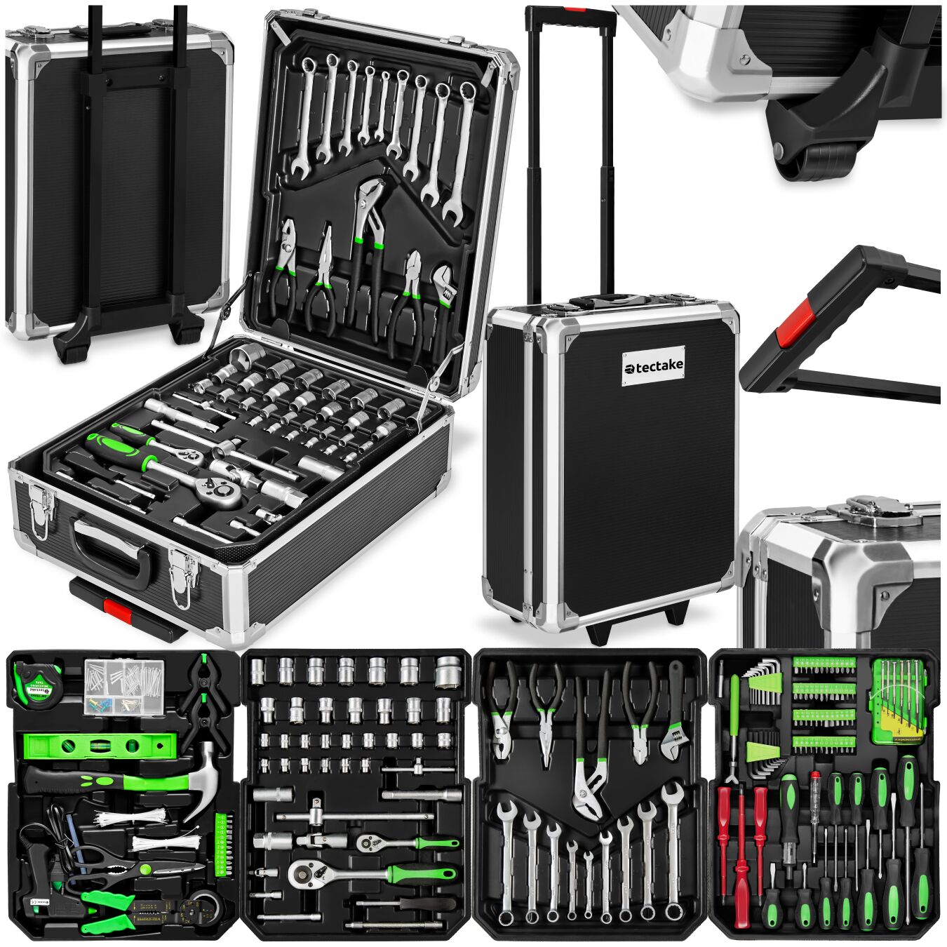 Tool Box - 1200 piece tool set, clear arrangement on 4 levels, with wheels - black