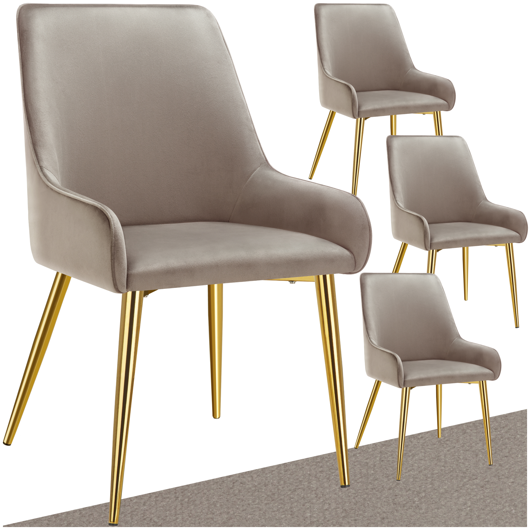 Polsterstuhl Avane, Samtoptik, Belastbarkeit 120 kg - taupe, 4er Set