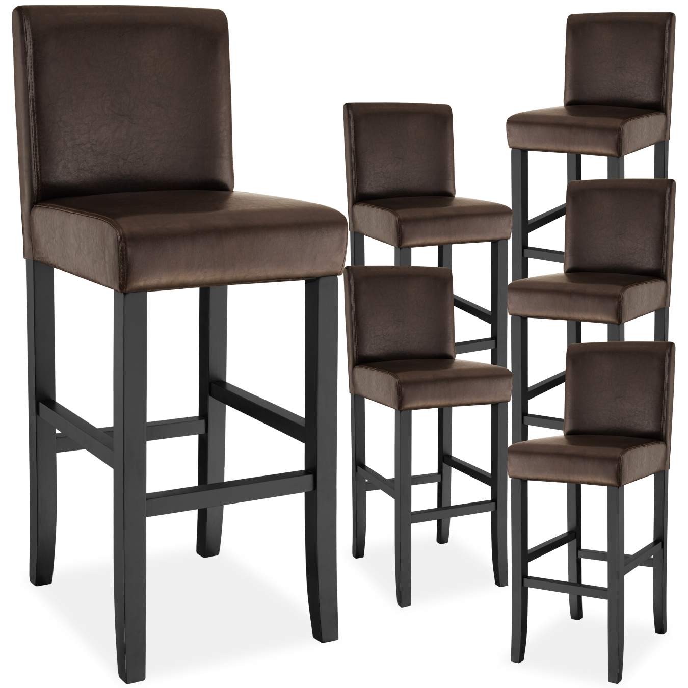 Barhocker aus Kunstleder - braun, 6er Set