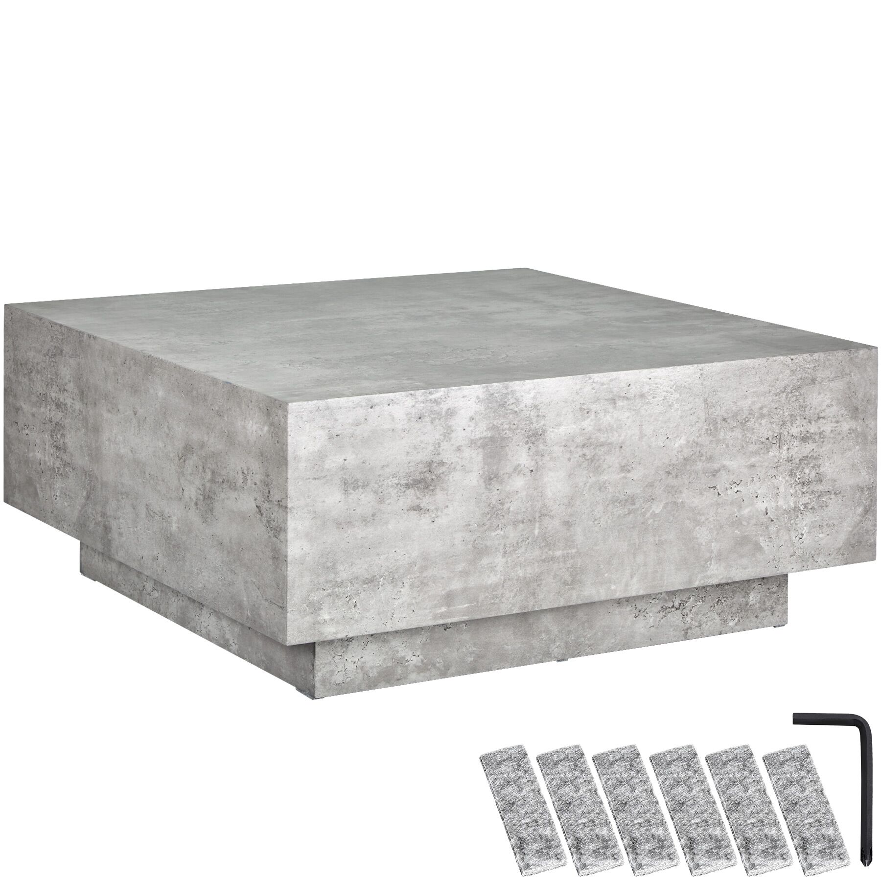Salontafel Lasley met voet, draagkracht 45 kg - Betonlook, 80 x 80 x 35 cm