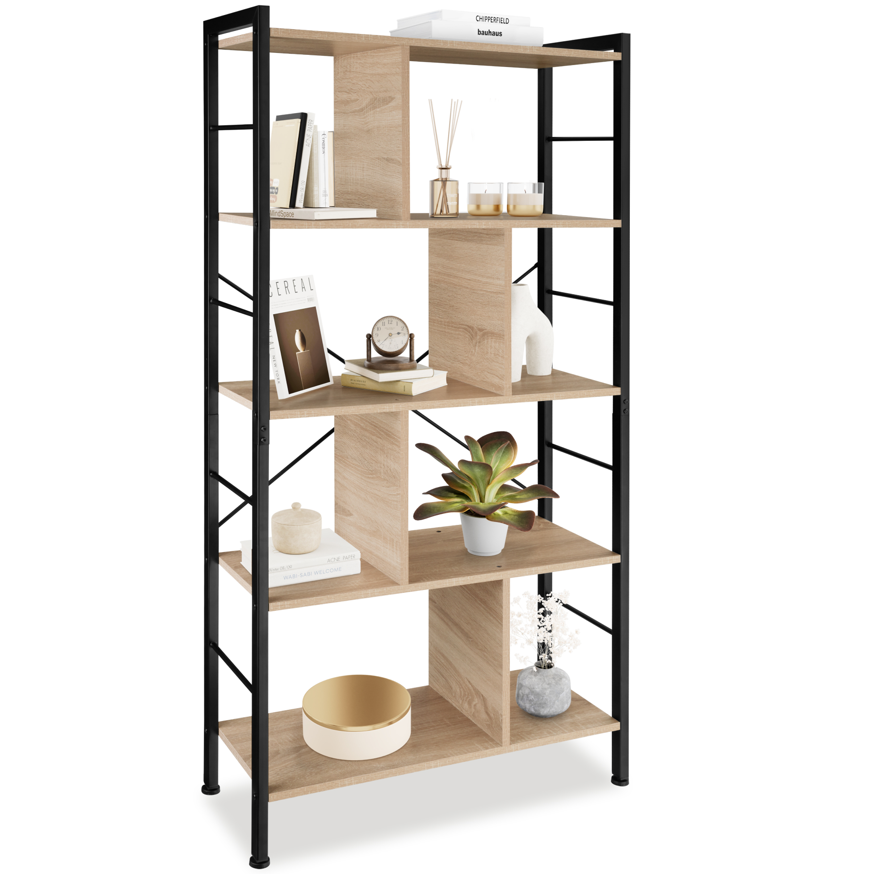 Wandkast Charleston 75.5x30x155cm - Industrieel licht hout, eiken Sonoma