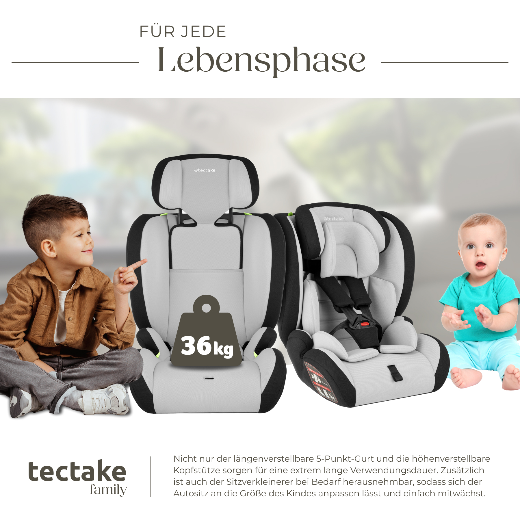 Autokindersitz Seitenaufprallschutz Autositz 5-Punkt-Gurt Sicherheitssitz 36kg